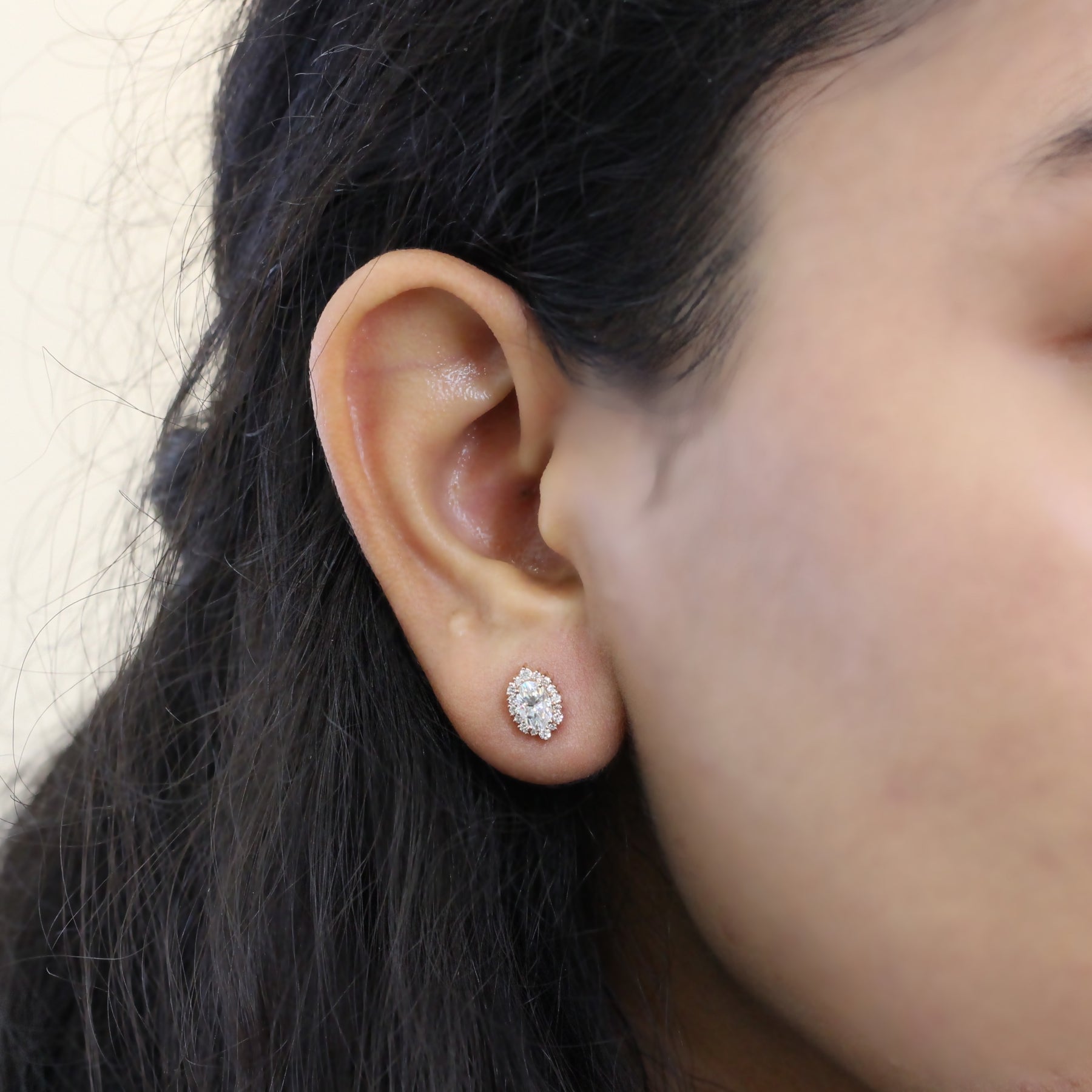 Tiara halo diamond oval moissanite earrings rose gold diamond studs la more design jewelry