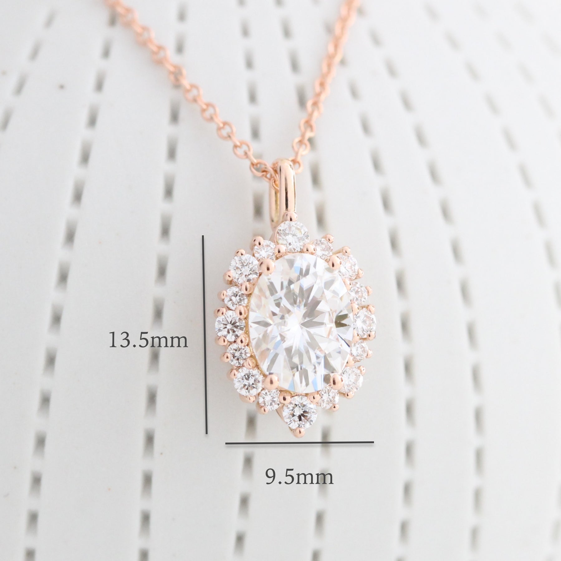 Tiara halo diamond oval moissanite pendant rose gold drop necklace la more design jewelry