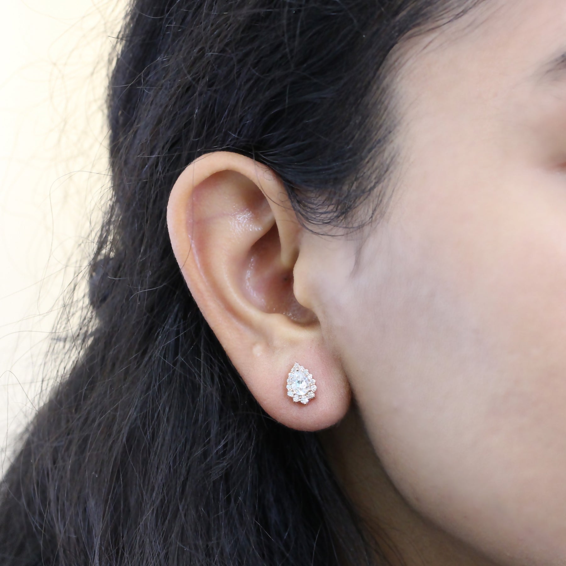 Tiara halo diamond pear moissanite earrings rose gold diamond studs la more design jewelry