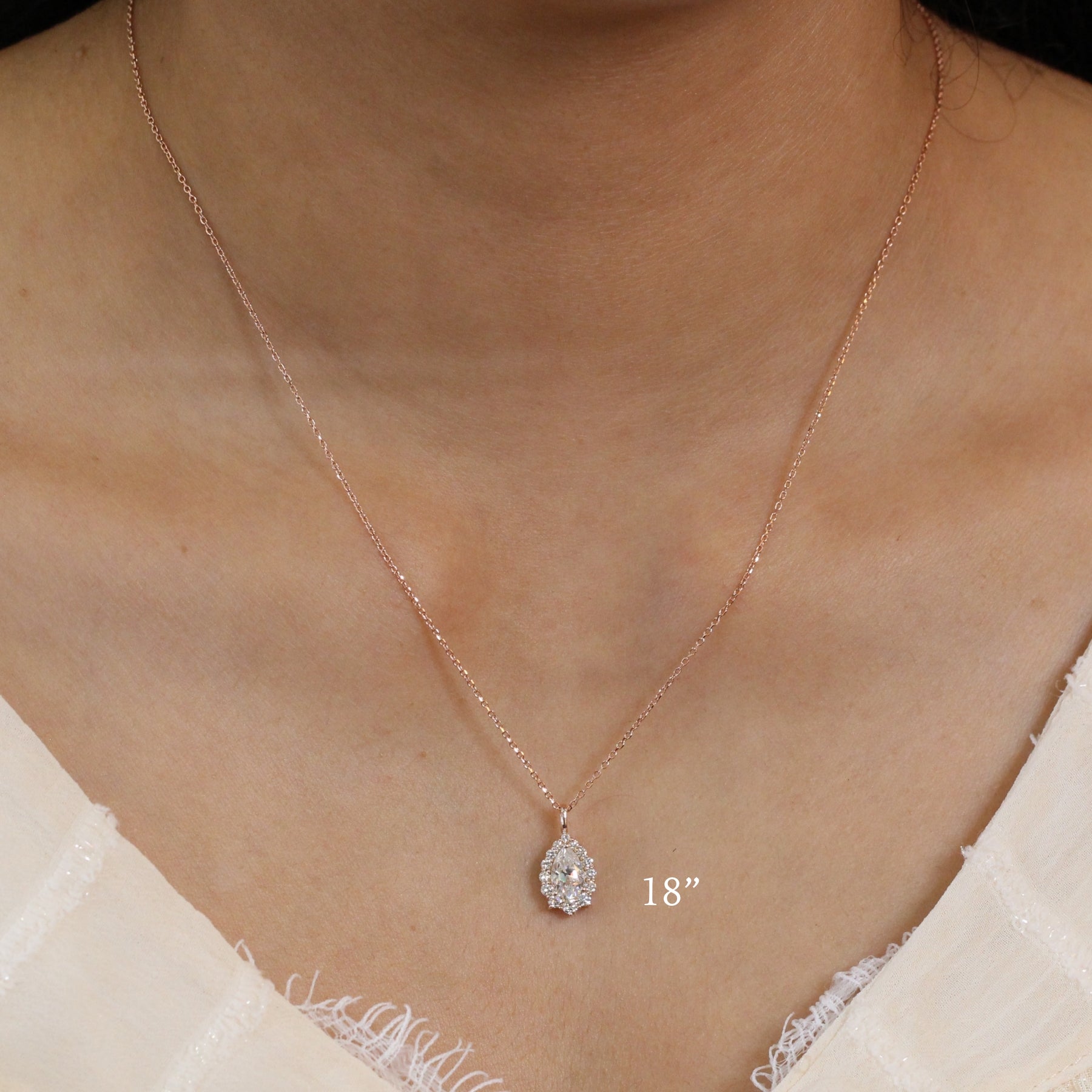 14K Rose Gold Pear Moissanite Halo Diamond Necklace