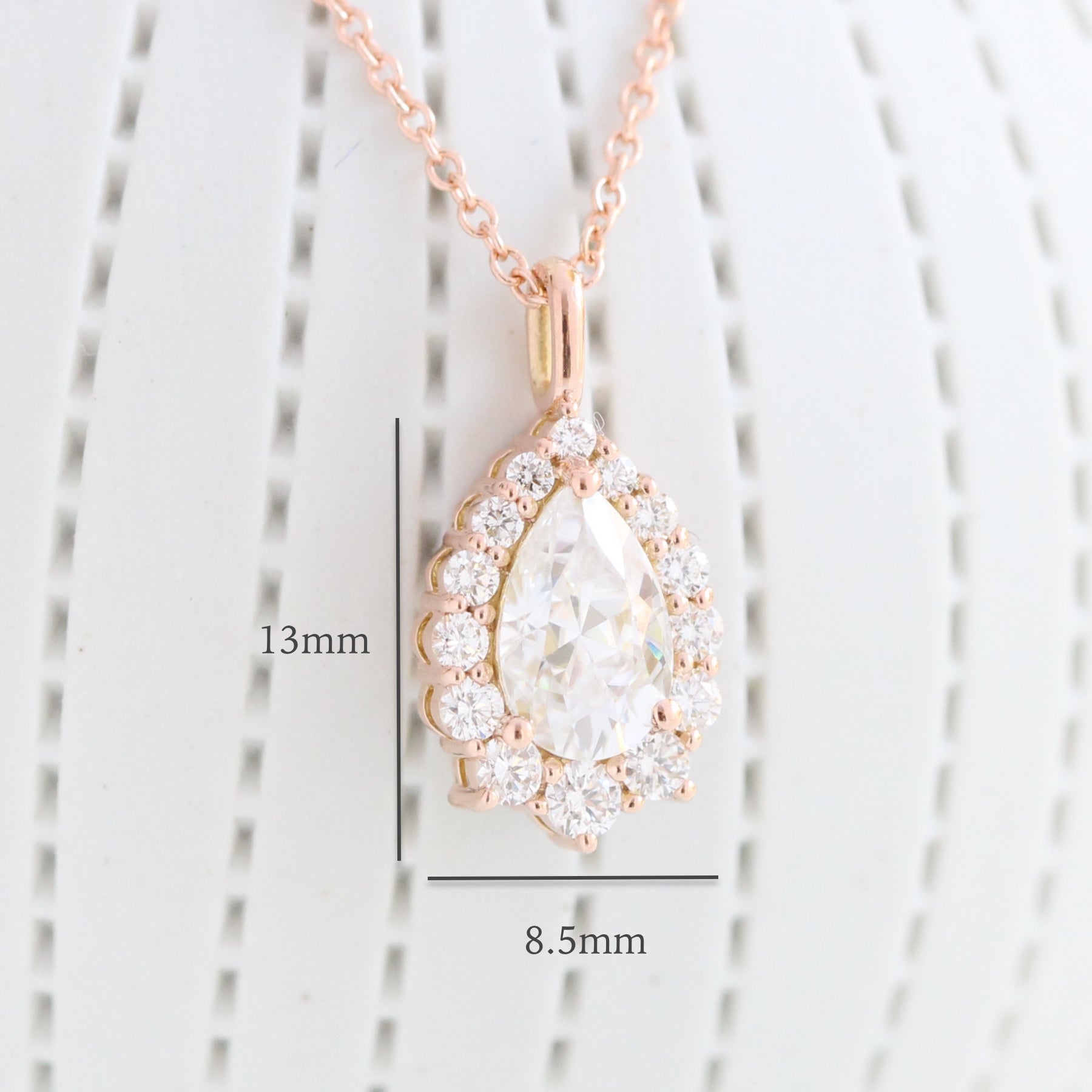 Tiara halo diamond pear moissanite pendant rose gold drop necklace la more design jewelry