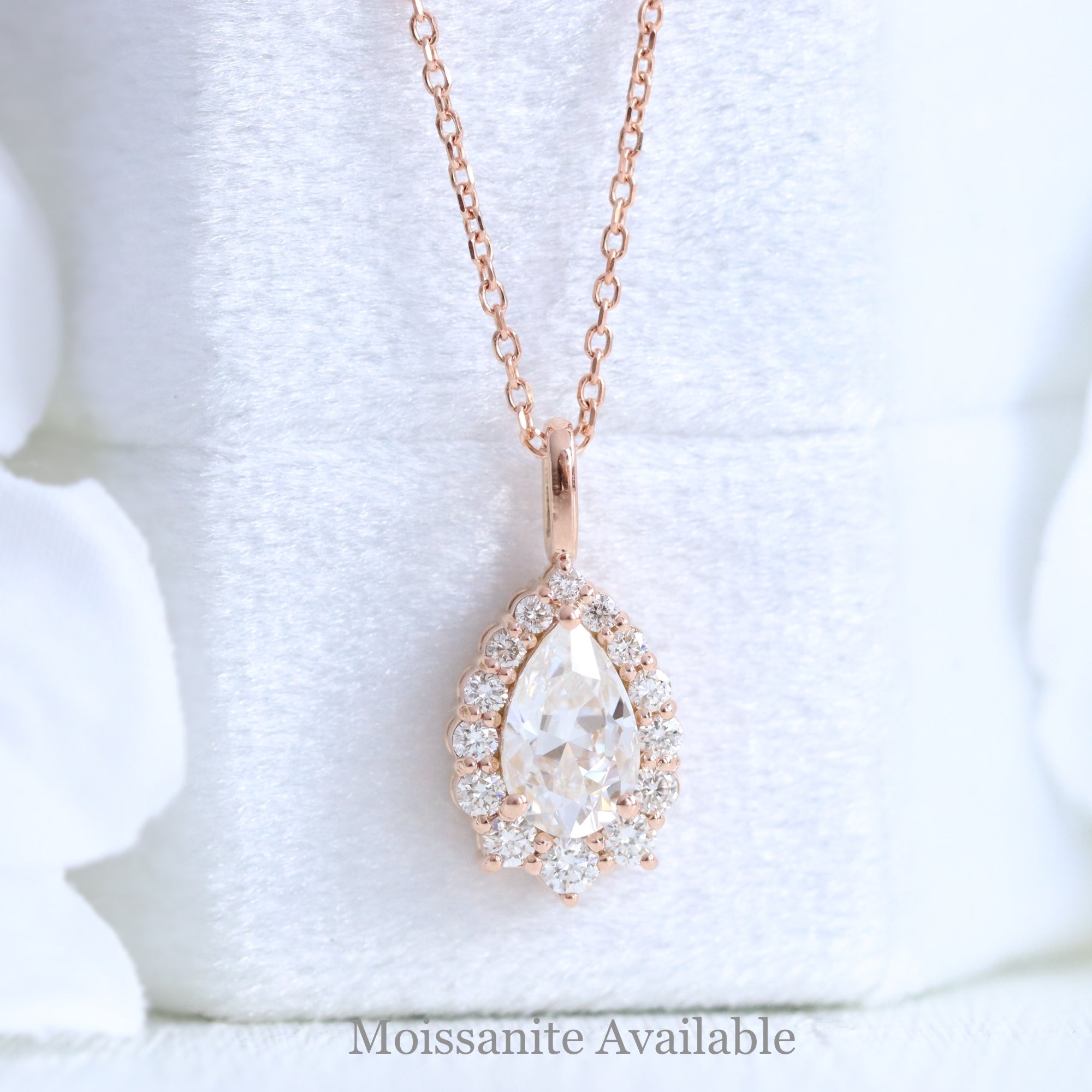 Pear Shaped Ruby Necklace Rose Gold Halo Diamond Drop Pendant Chain ...