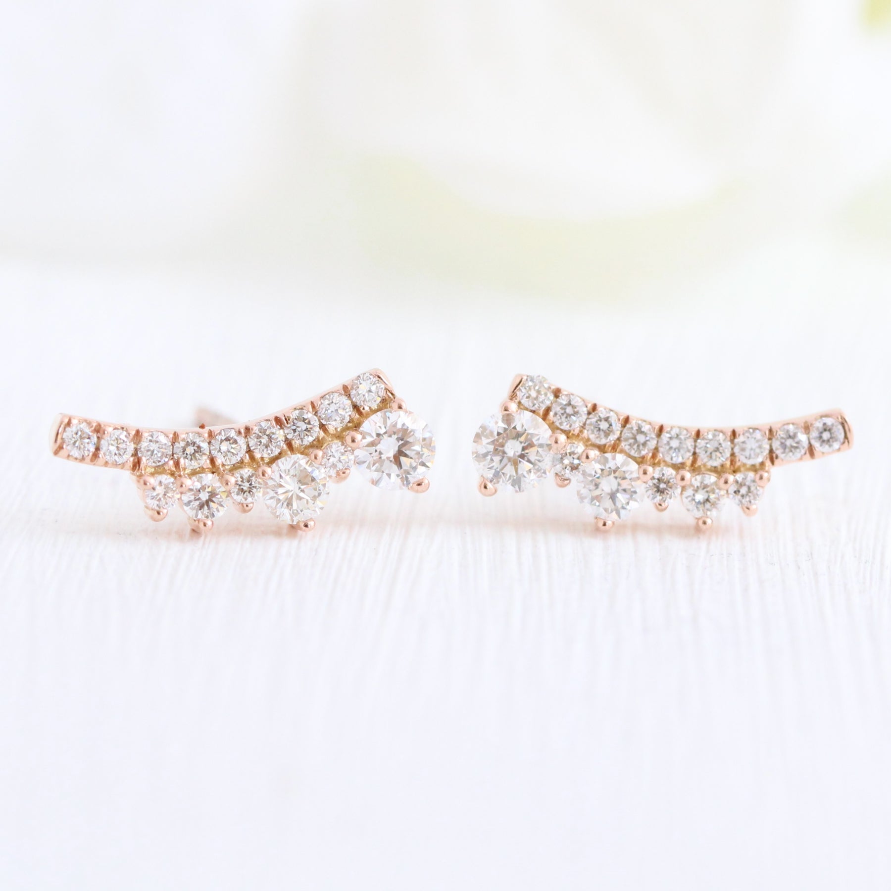 Tiara large diamond earrings in rose gold studs la more design jewelry