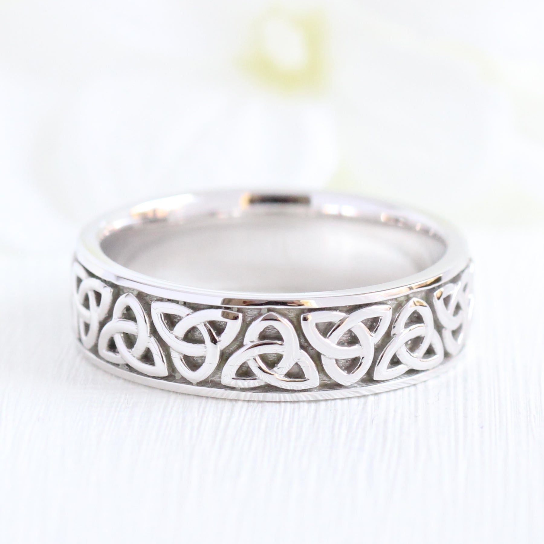 Trinity Celtic Knot Wedding Band White Gold Mens Wedding Ring la more design jewelry