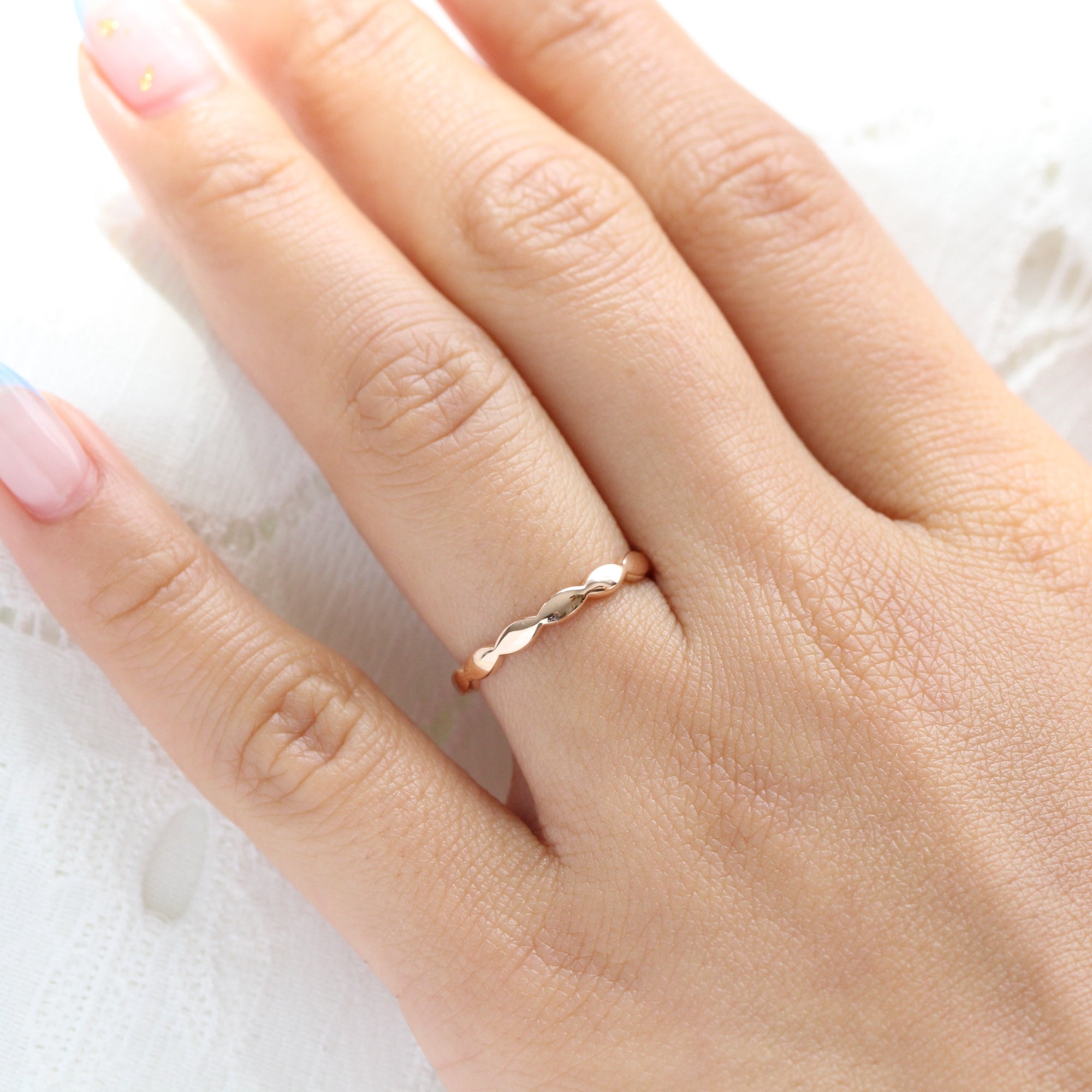 Unique gender neutral wedding ring, scalloped wedding band rose gold anniversary ring la more design jewelry