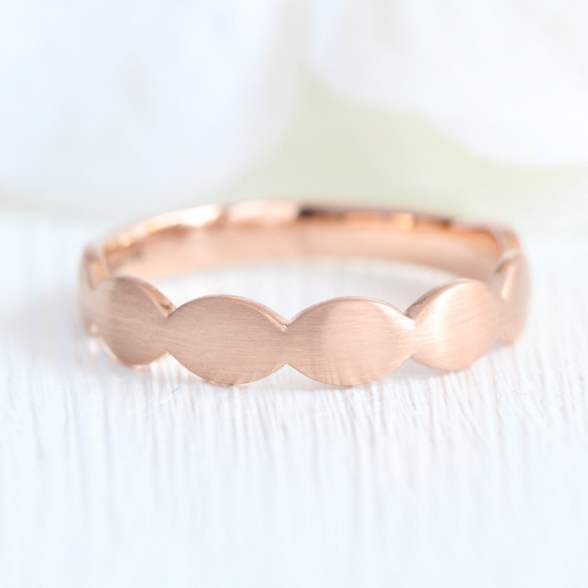 Unique gender neutral wedding ring, scalloped wedding band rose gold matte wedding band la more design jewelry