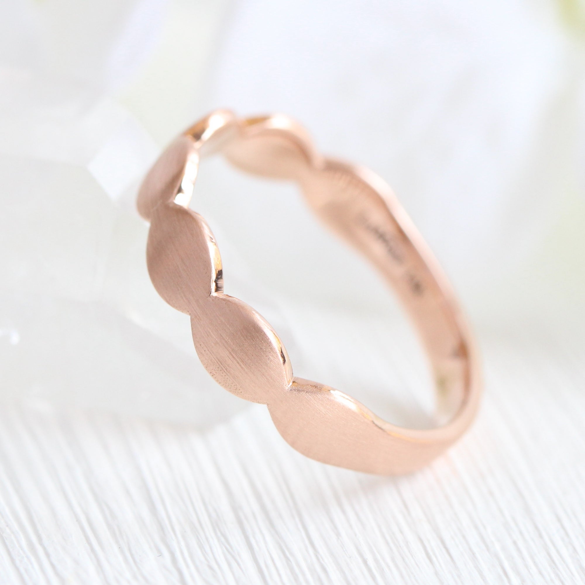 Unique gender neutral wedding ring, scalloped wedding band rose gold matte wedding band la more design jewelry