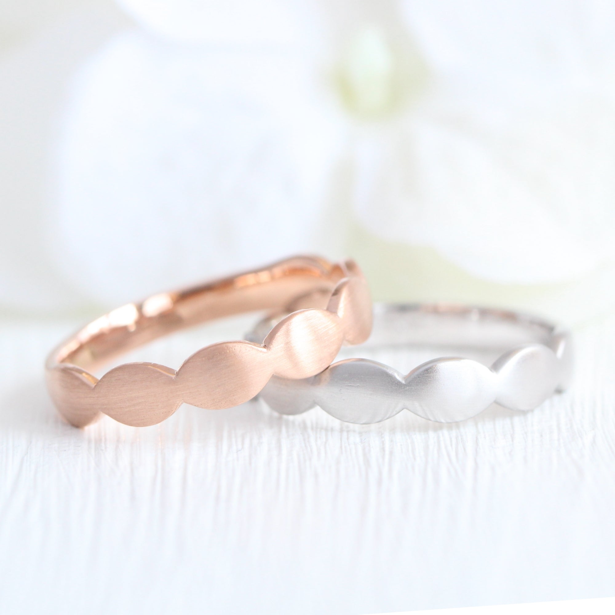 Unique gender neutral wedding ring, scalloped wedding band rose gold matte wedding band la more design jewelry
