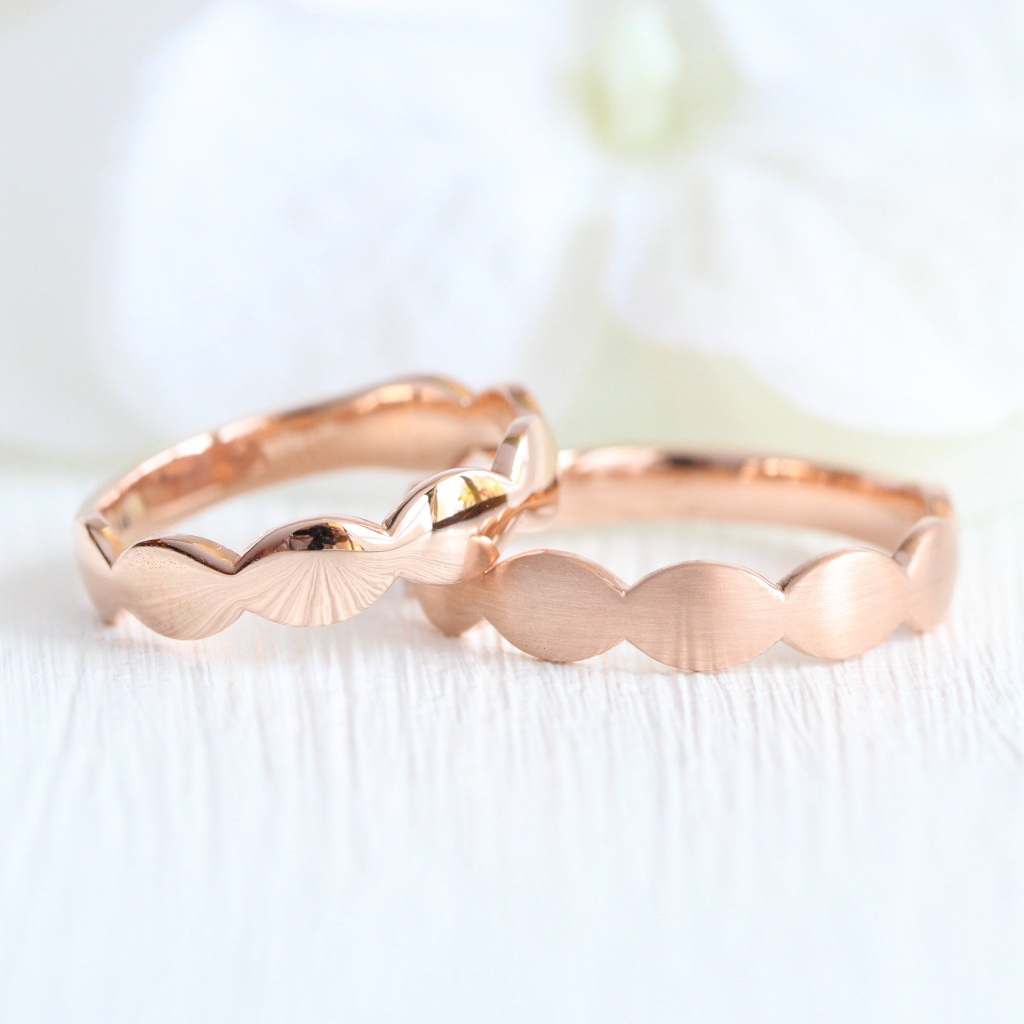 Unique gender neutral wedding ring, scalloped wedding band rose gold matte wedding band la more design jewelry