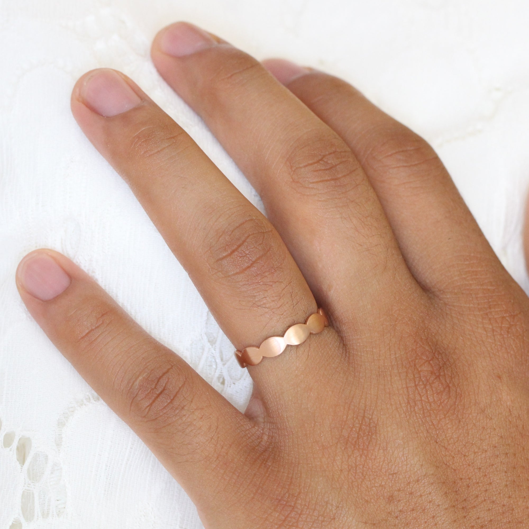 Unique gender neutral wedding ring, scalloped wedding band rose gold matte wedding band la more design jewelry