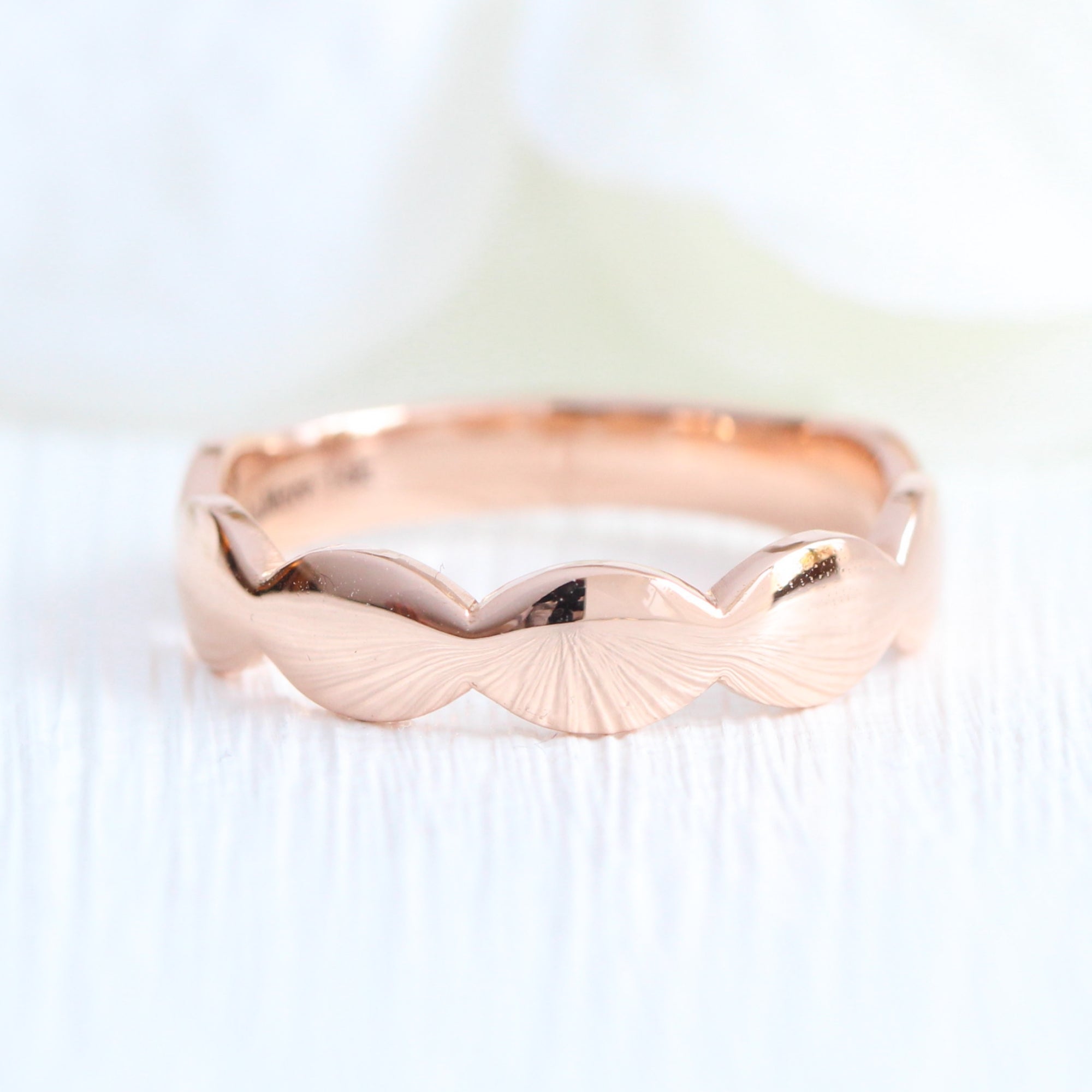 Unique gender neutral wedding ring, scalloped wedding band rose gold wide wedding band la more design jewelry