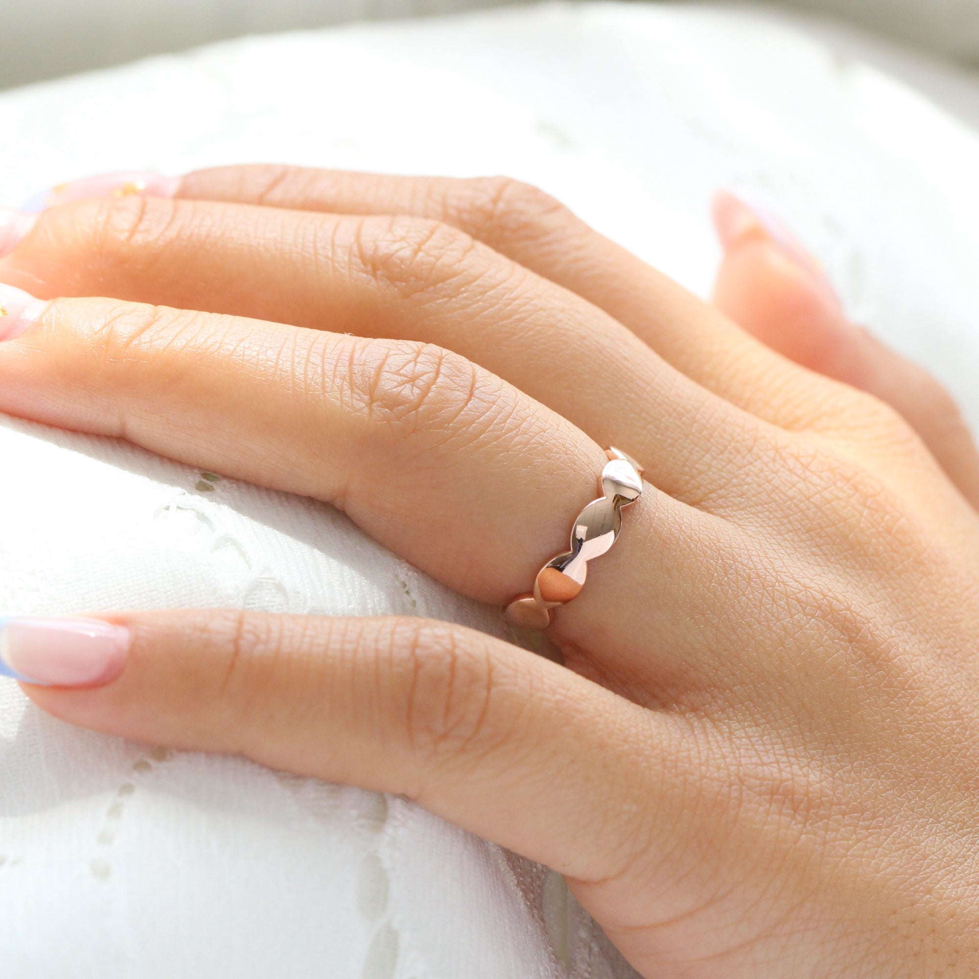 Unique gender neutral wedding ring, scalloped wedding band rose gold wide wedding band la more design jewelry