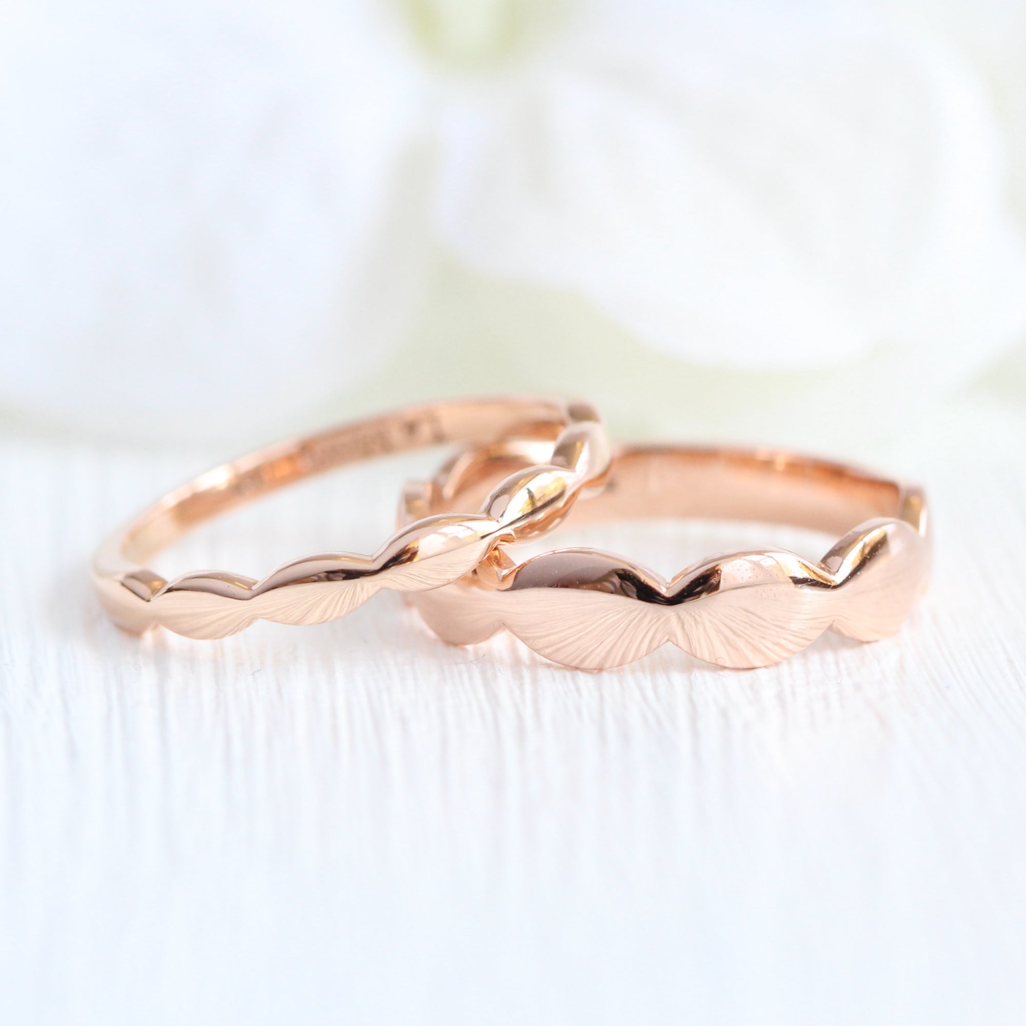 Unique gender neutral wedding ring, scalloped wedding band rose gold wide wedding band la more design jewelry