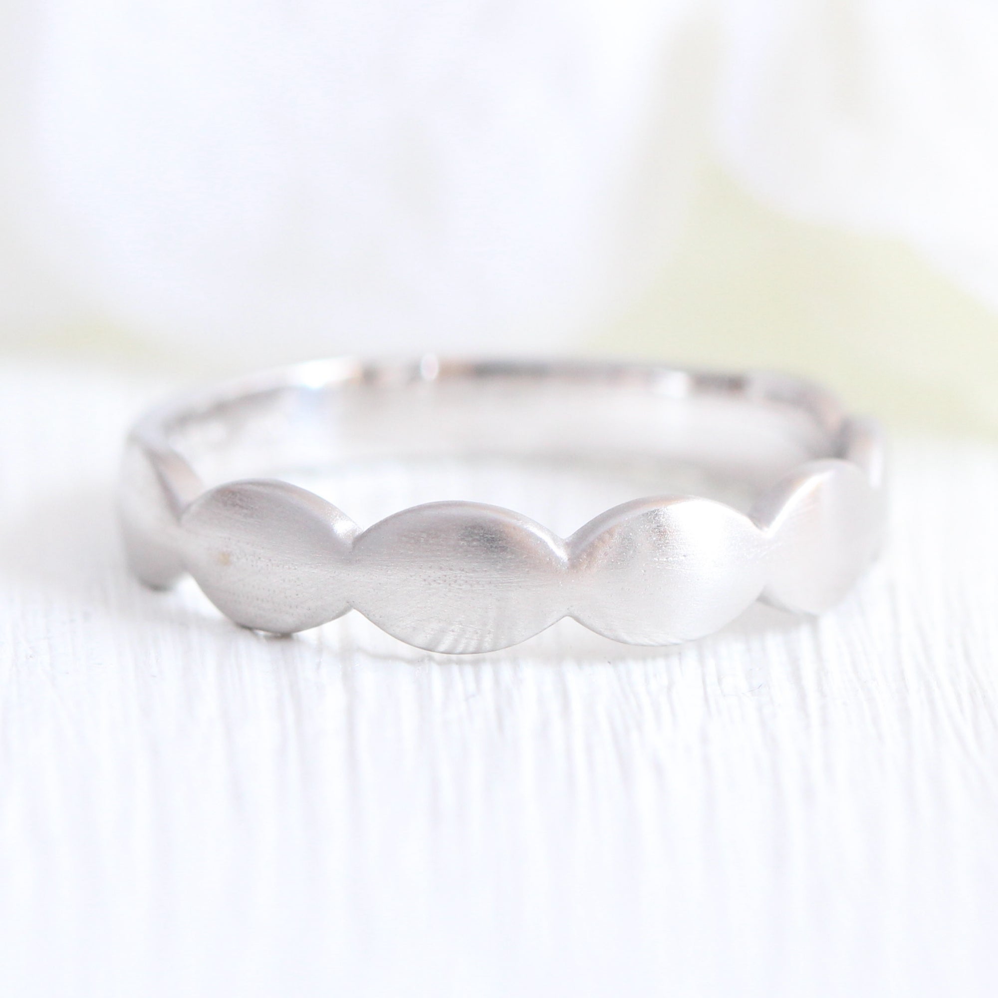 Unique gender neutral wedding ring, scalloped wedding band white gold matte wedding band la more design jewelry