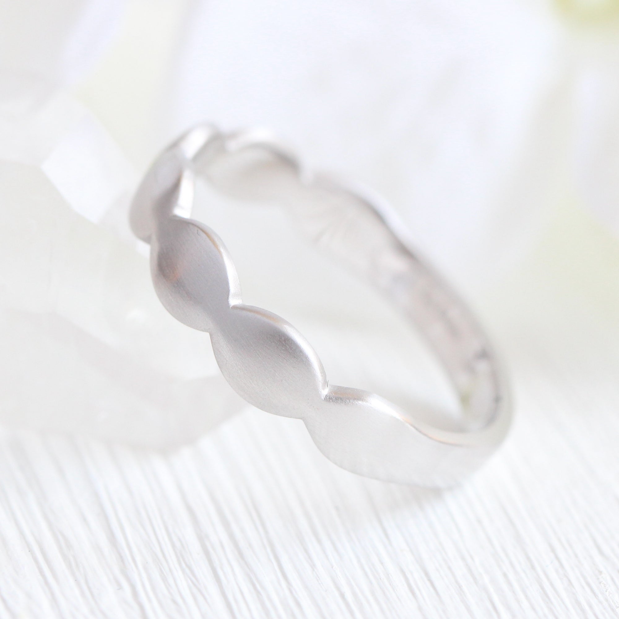 Unique gender neutral wedding ring, scalloped wedding band white gold matte wedding band la more design jewelry