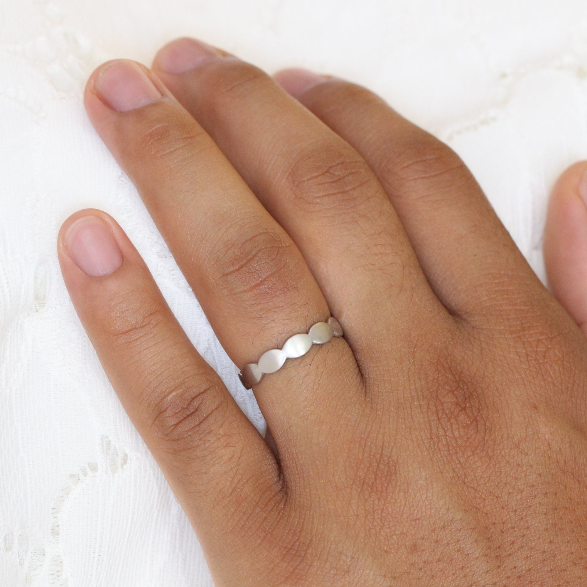 Unique gender neutral wedding ring, scalloped wedding band white gold matte wedding band la more design jewelry