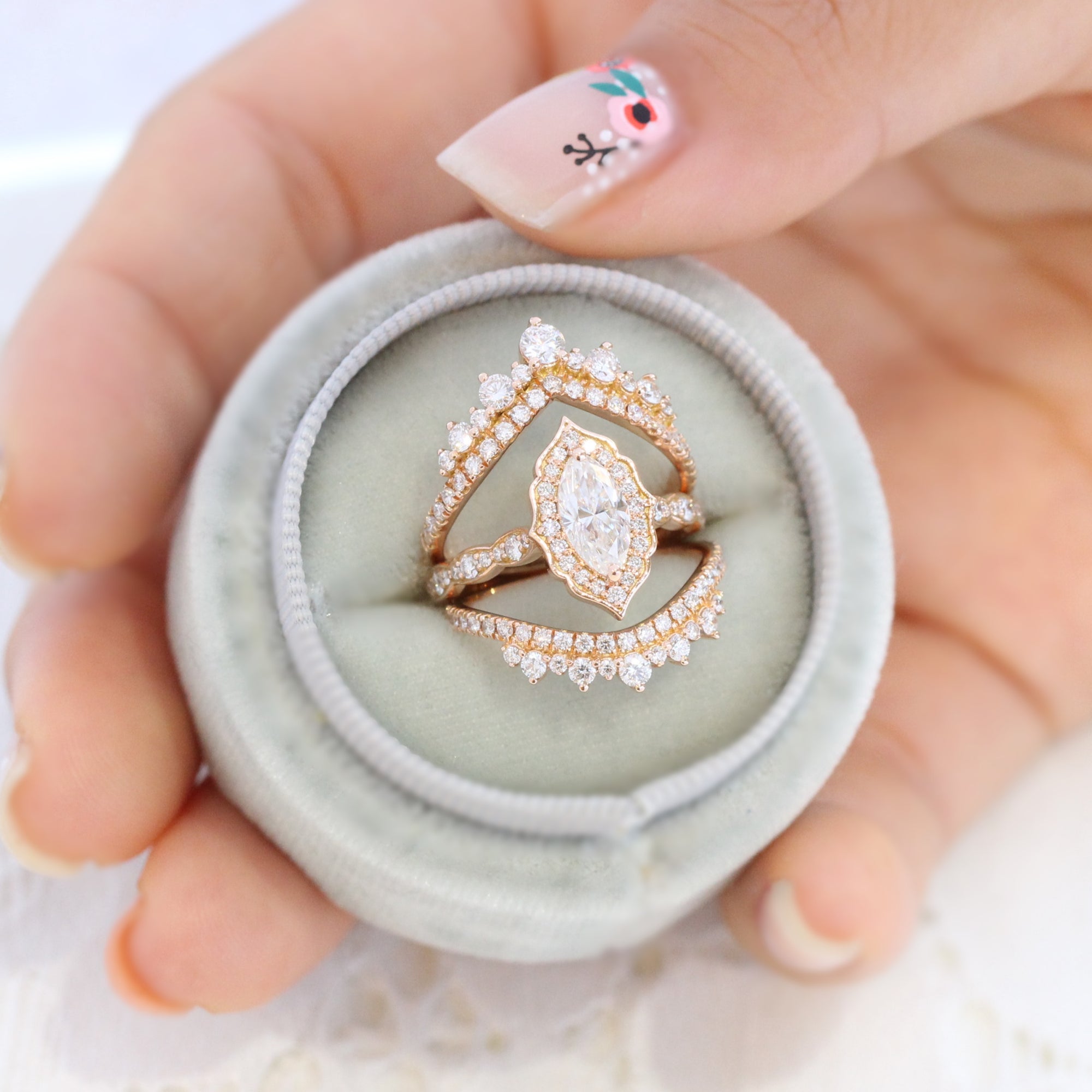 U shaped diamond wedding ring rose gold stacking ring set by la more design jewelry