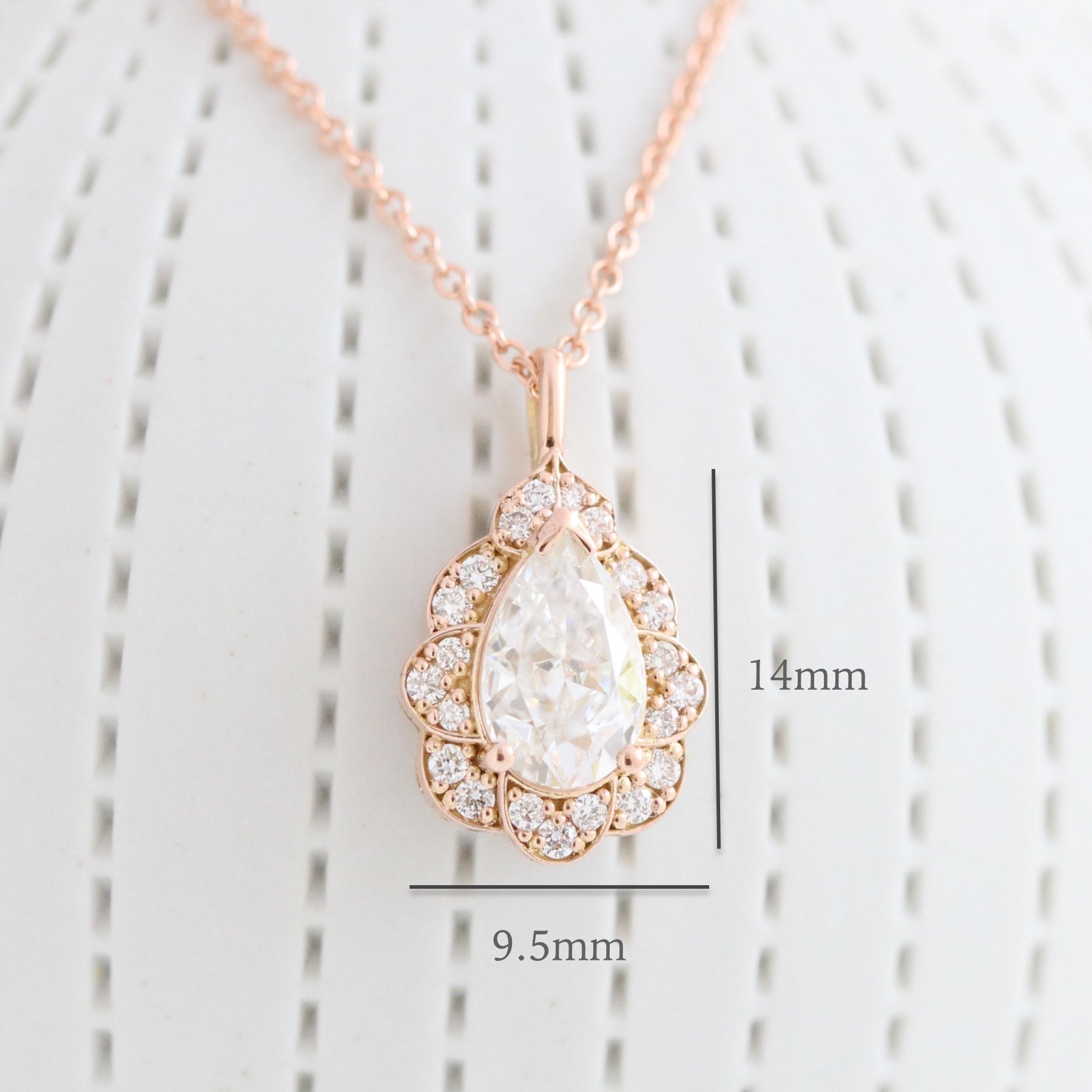 Vintage halo diamond Pear Moissanite pendant rose gold drop necklace la more design jewelry