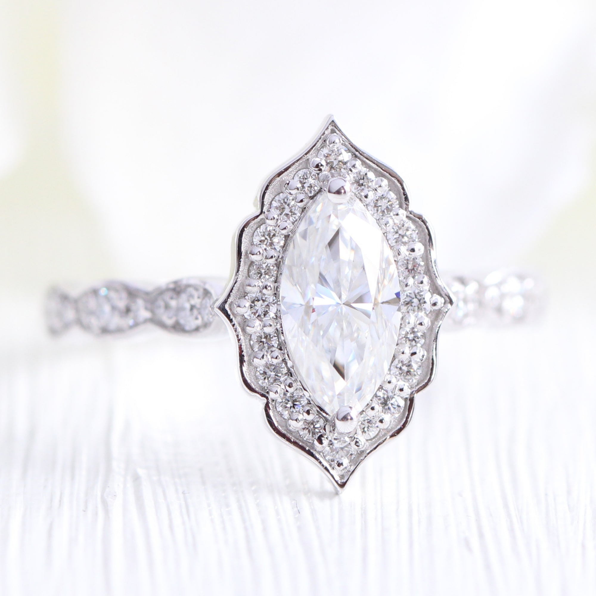 Vintage marquise engagement ring white gold halo diamond ring by la more design jewelry