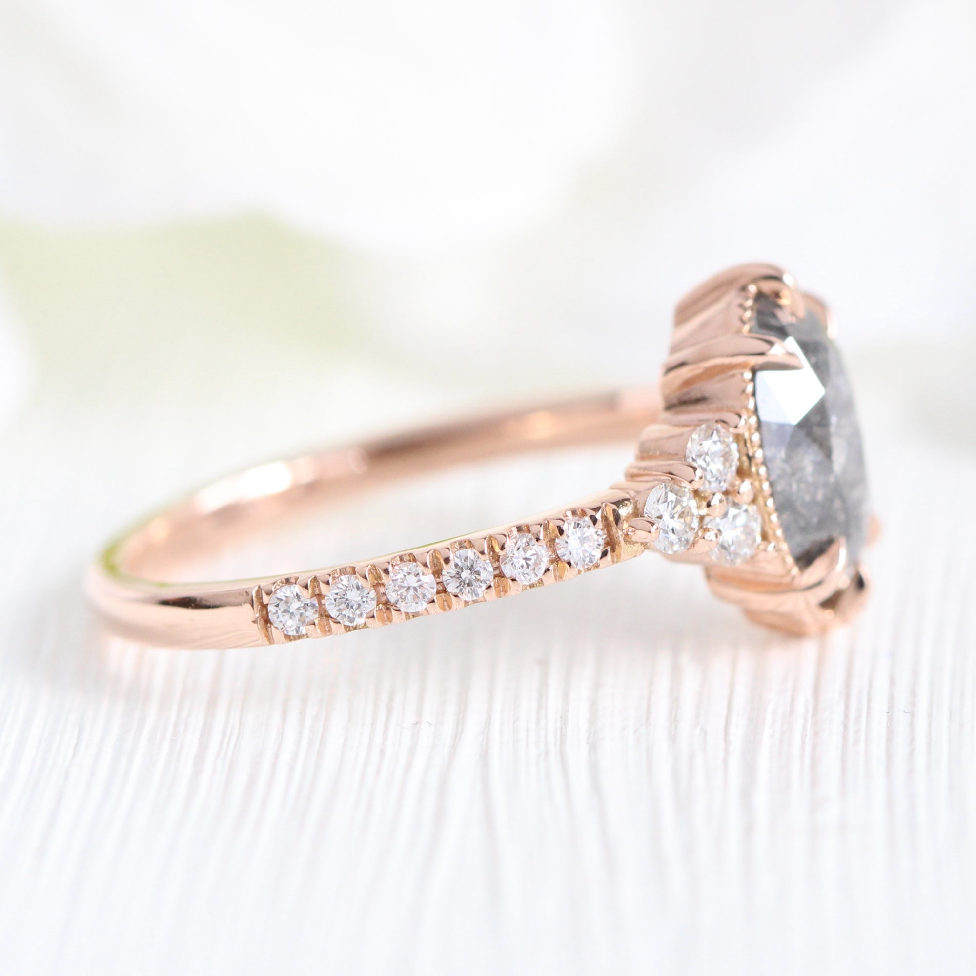Vintage salt and pepper diamond ring rose gold 3 stone ring la more design jewelry