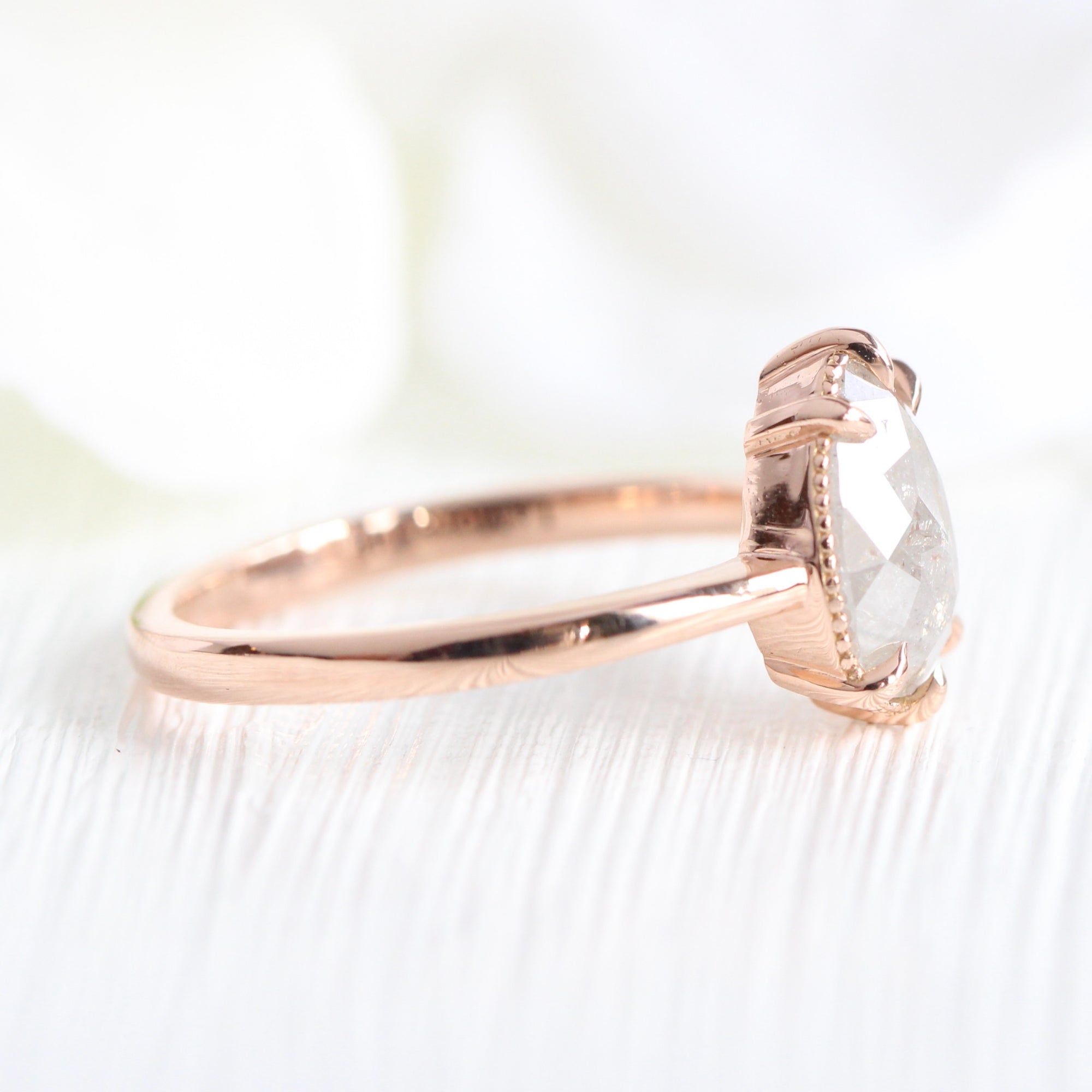 Vintage salt and pepper diamond ring rose gold pear solitaire ring la more design jewelry