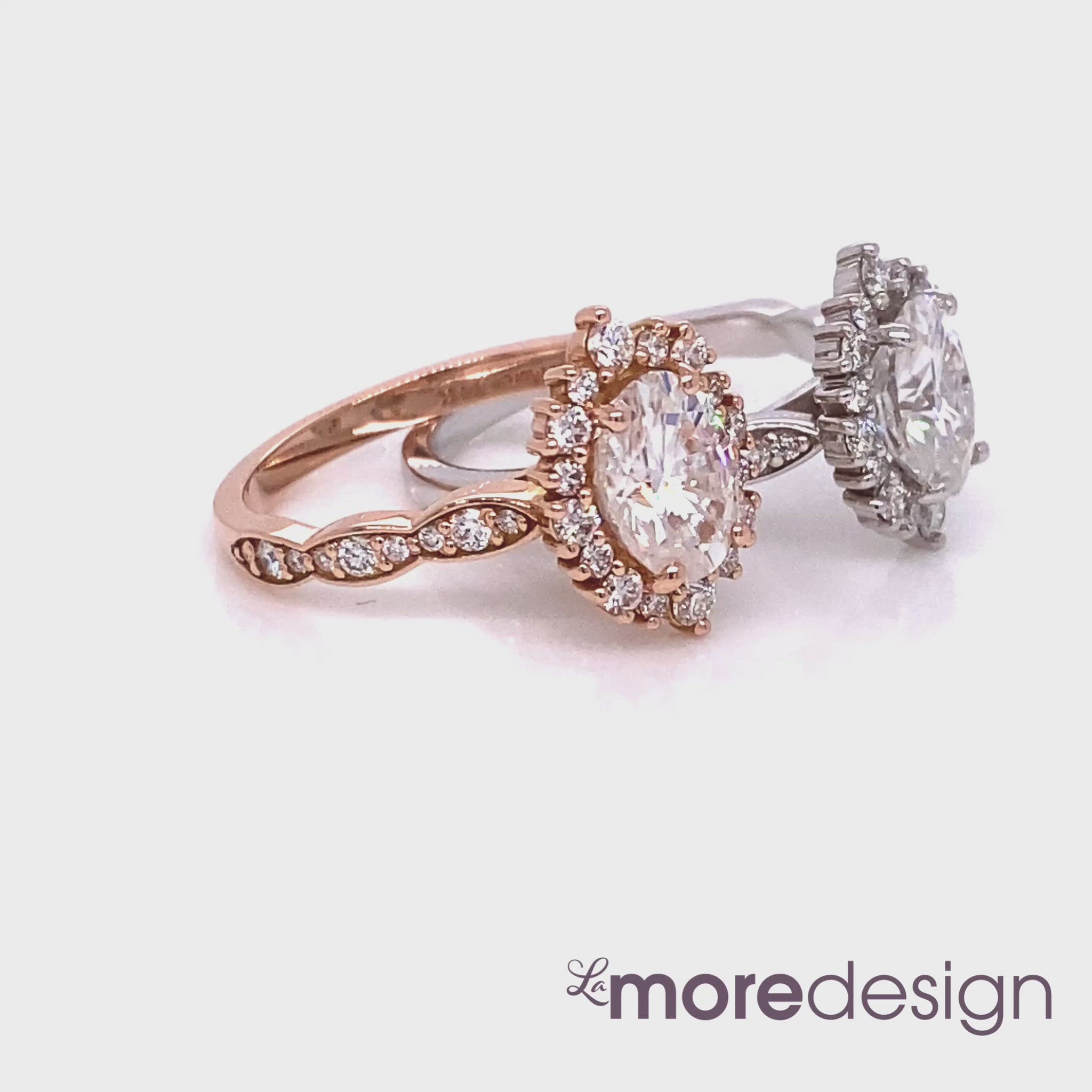 oval moissanite engagement ring white gold and rose gold in halo diamond cluster ring by la more design jewelry