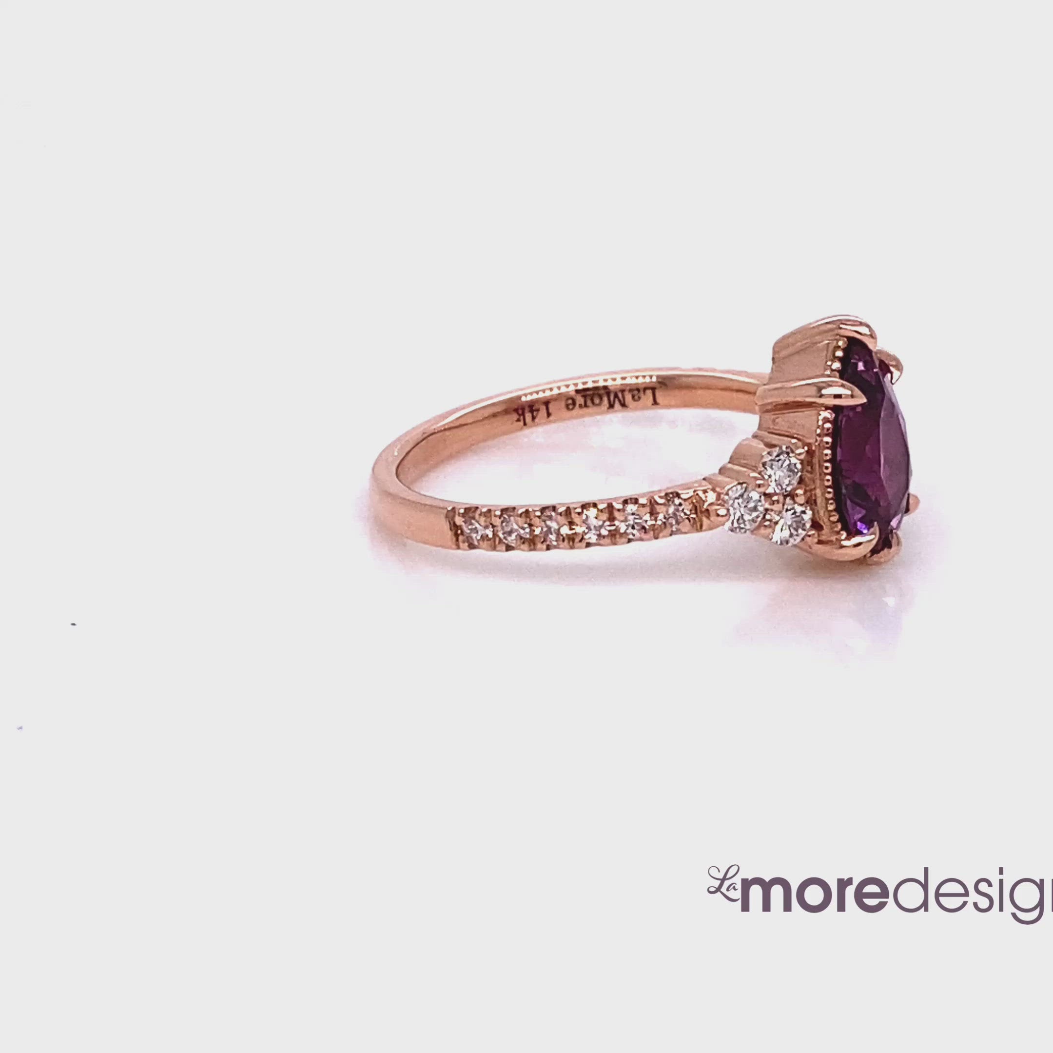 Pear purple sapphire diamond ring rose gold vintage 3 stone ring la more design jewelry