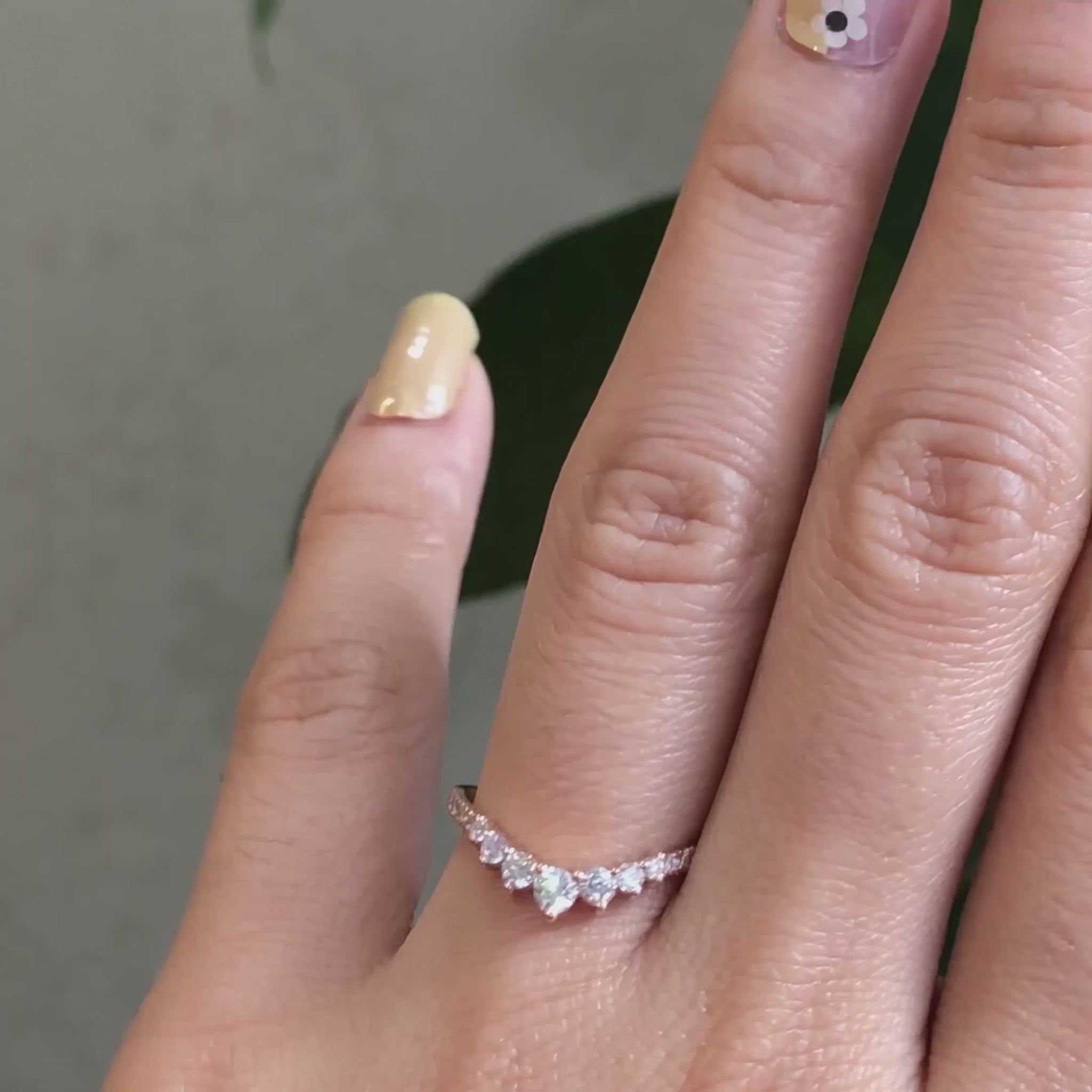rose gold curved diamond wedding band in 7 stone diamond ring by la more design jewelry