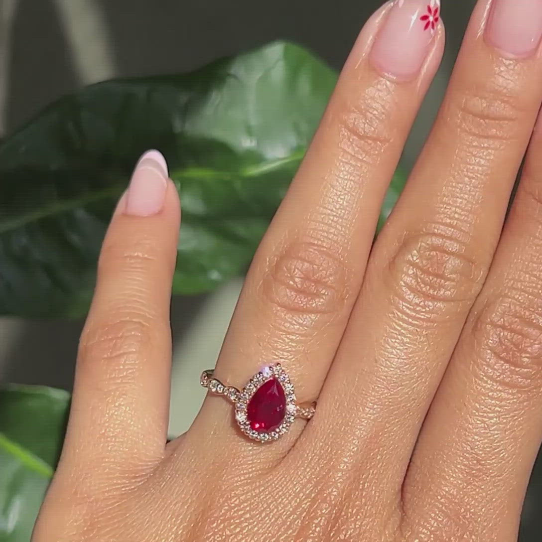 1.25 Ct Pear Cut Red Ruby 925 Sterling Silver Three-Stone Proposal Rin –  atjewels.in