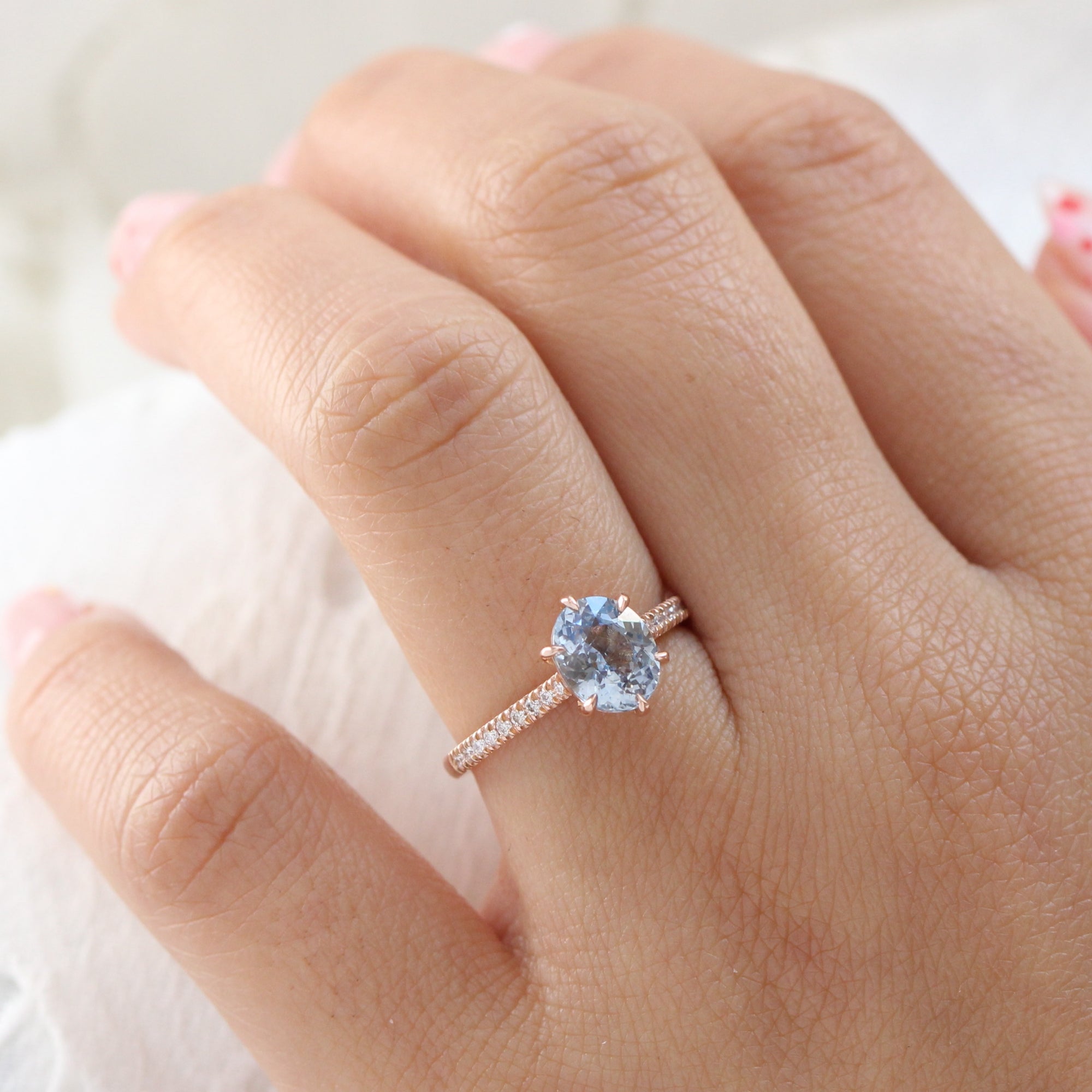 aqua blue sapphire ring rose gold solitaire oval ring la more design jewelry