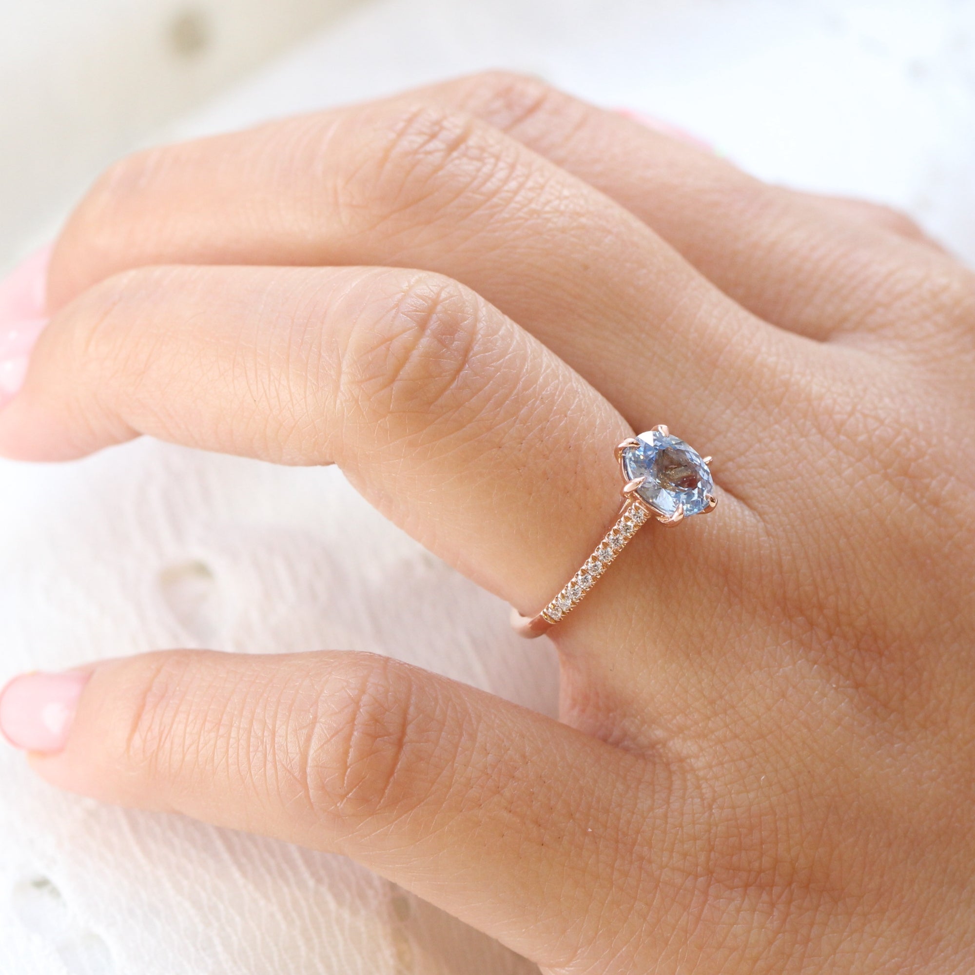 aqua blue sapphire ring rose gold solitaire oval ring la more design jewelry