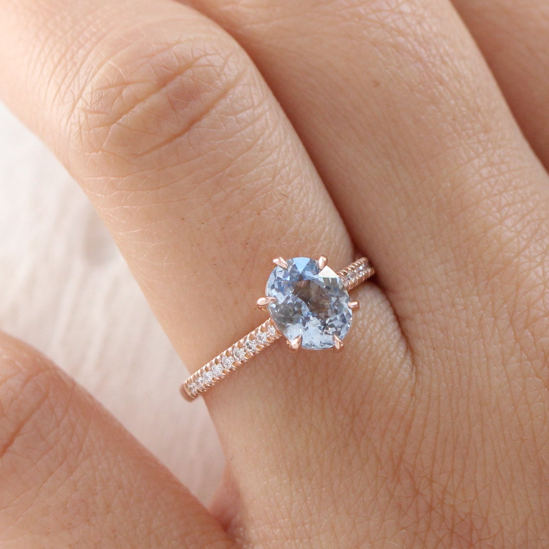 aqua blue sapphire ring rose gold solitaire oval ring la more design jewelry