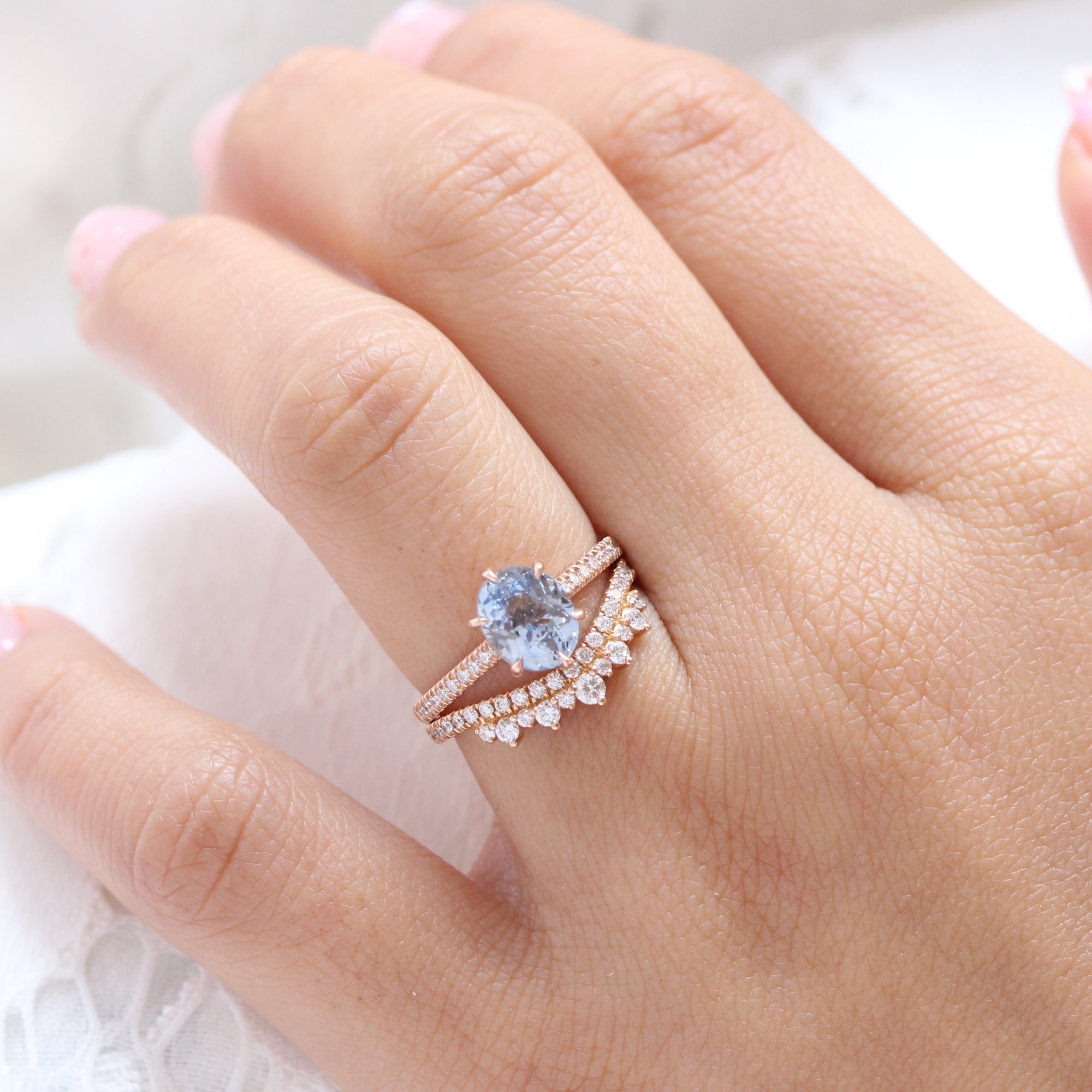 Rose gold diamond and sapphire engagement ring Clearance