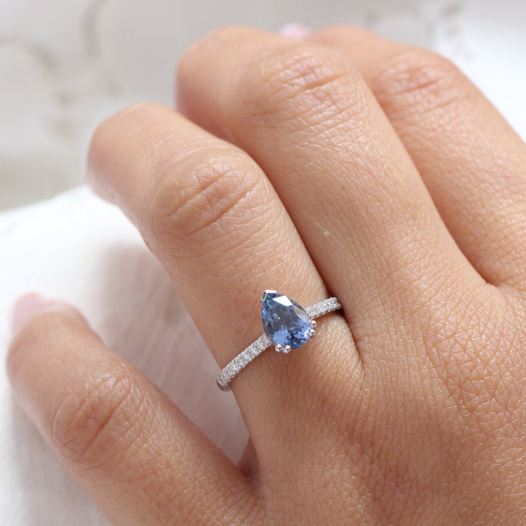 aqua blue sapphire ring white gold solitaire pear ring la more design jewelry
