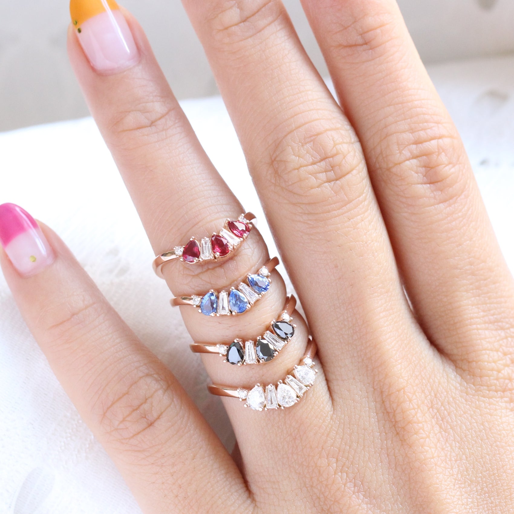 art nouveau diamond ring pear and baguette diamond wedding band by la more design jewelry