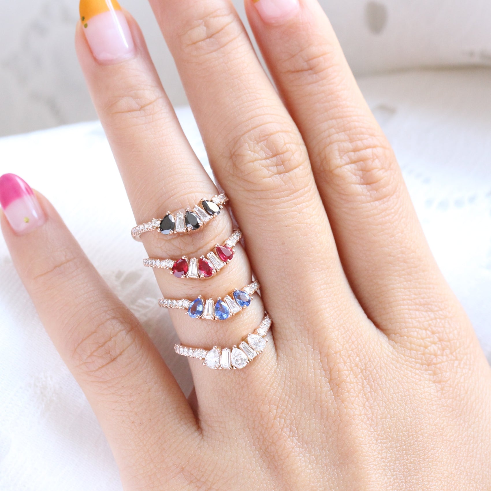 art nouveau diamond ring pear and baguette diamond wedding band by la more design jewelry