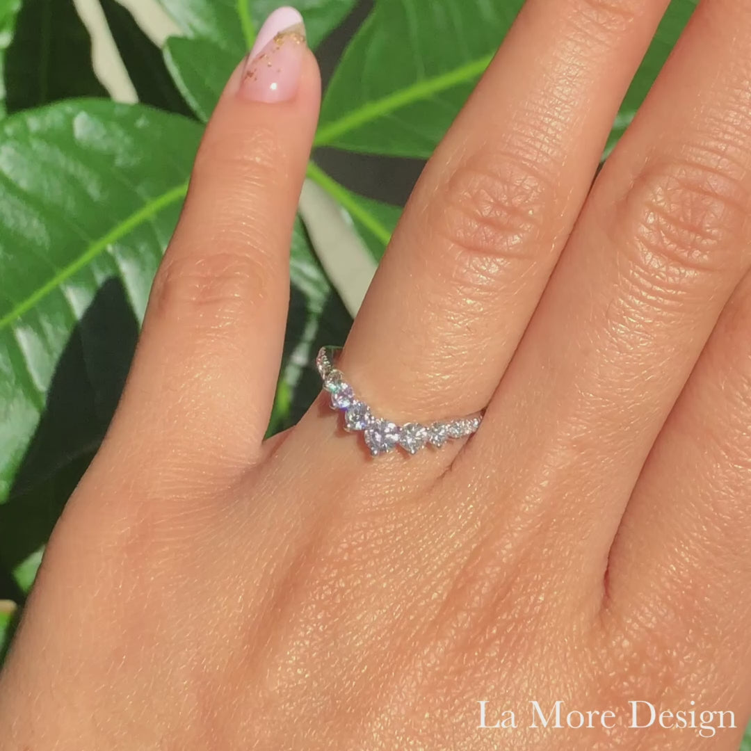 rose gold curved diamond wedding band in 7 stone diamond ring by la more design jewelry