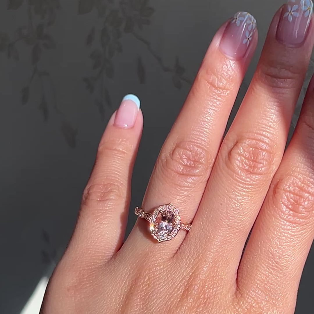 oval morganite engagement ring rose gold vintage halo diamond ring la more design jewelry