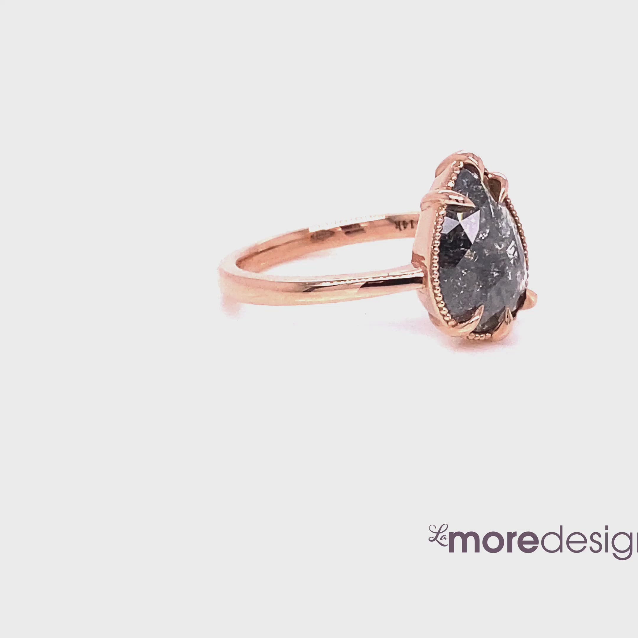 Large salt and pepper diamond ring rose gold solitaire pear ring la more design jewelry