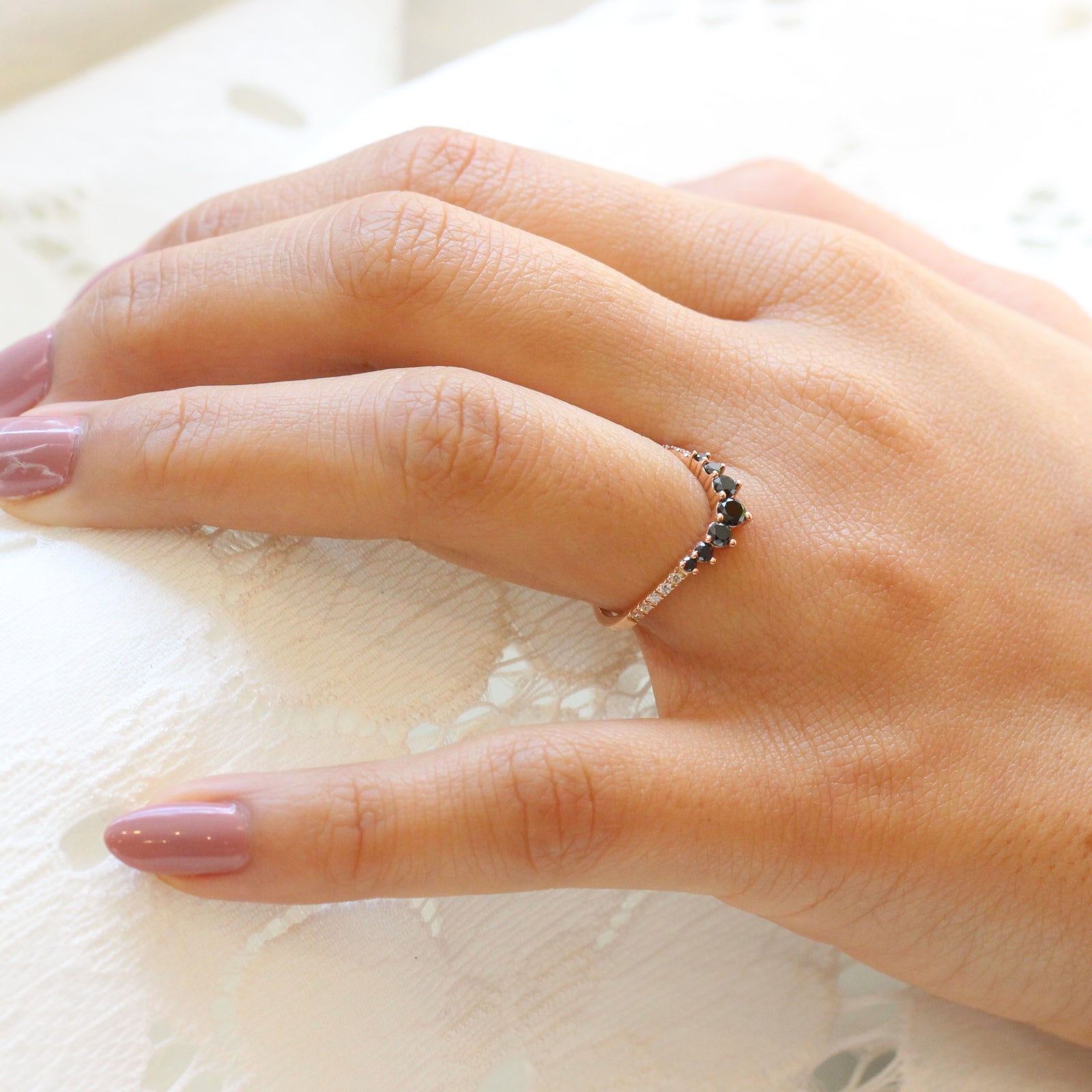 black diamond wedding ring in rose gold contour diamond wedding band by la more design jewelry