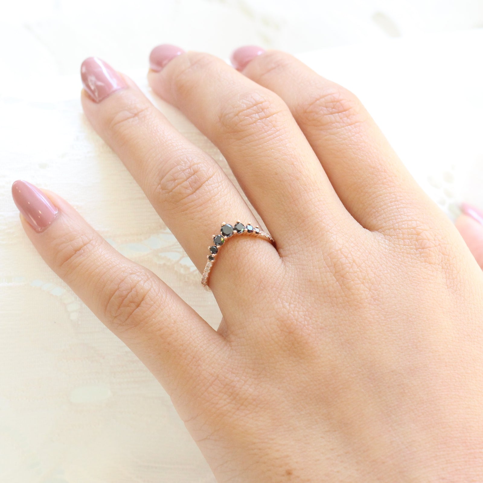 black diamond wedding ring in rose gold contour diamond wedding band by la more design jewelry