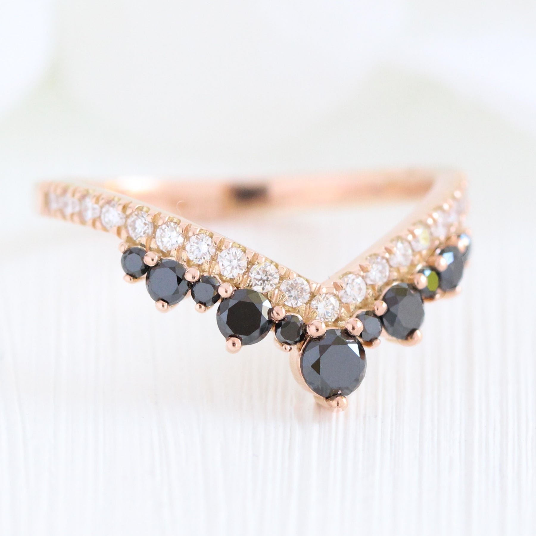 black and white diamond wedding band rose gold curved diamond ring la more design jewelry-