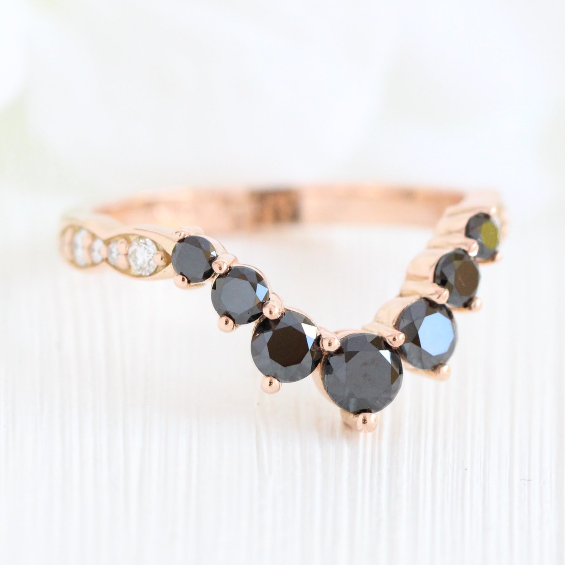 black and white diamond wedding band rose gold curved diamond ring la more design jewelry