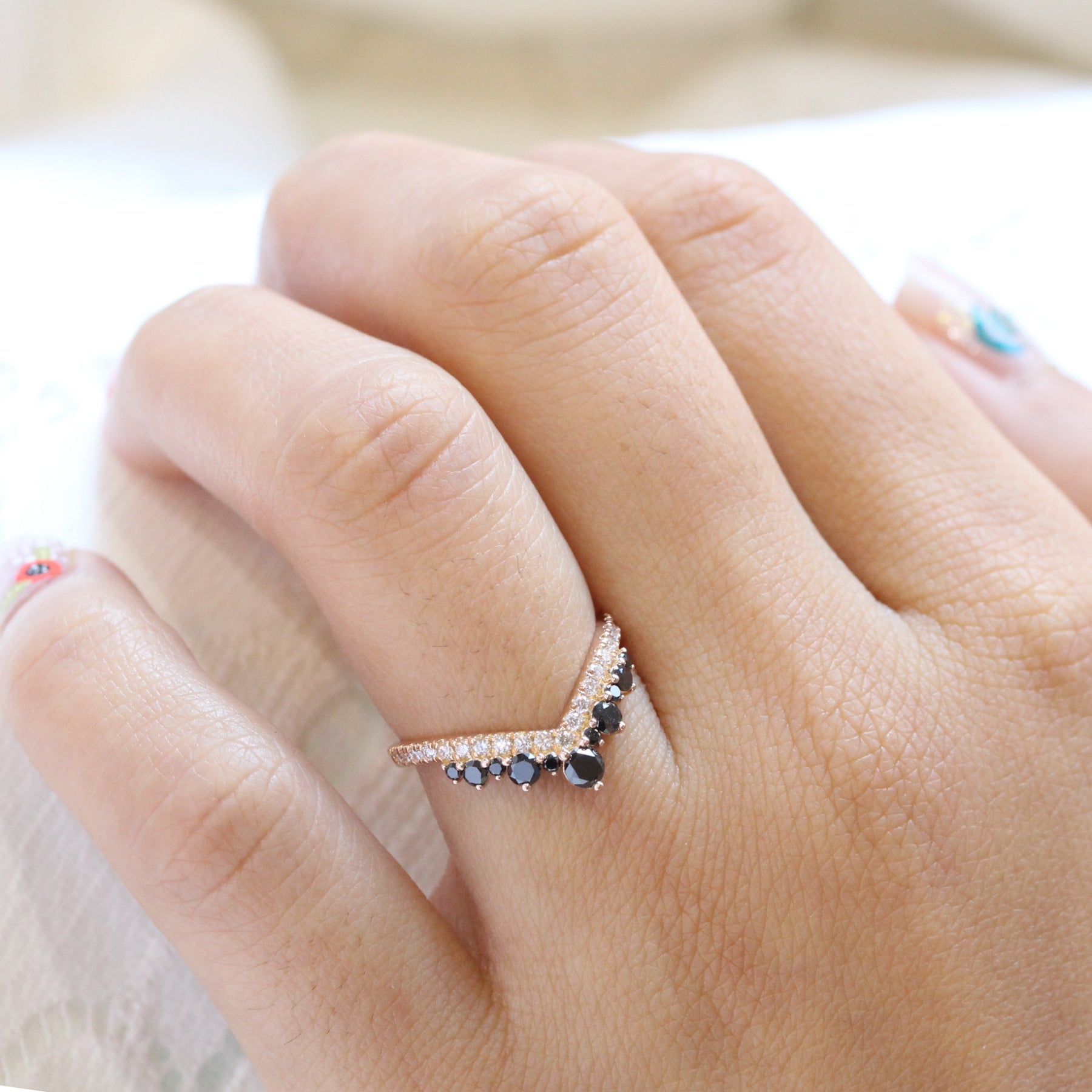 black and white diamond wedding band rose gold curved diamond ring la more design jewelry