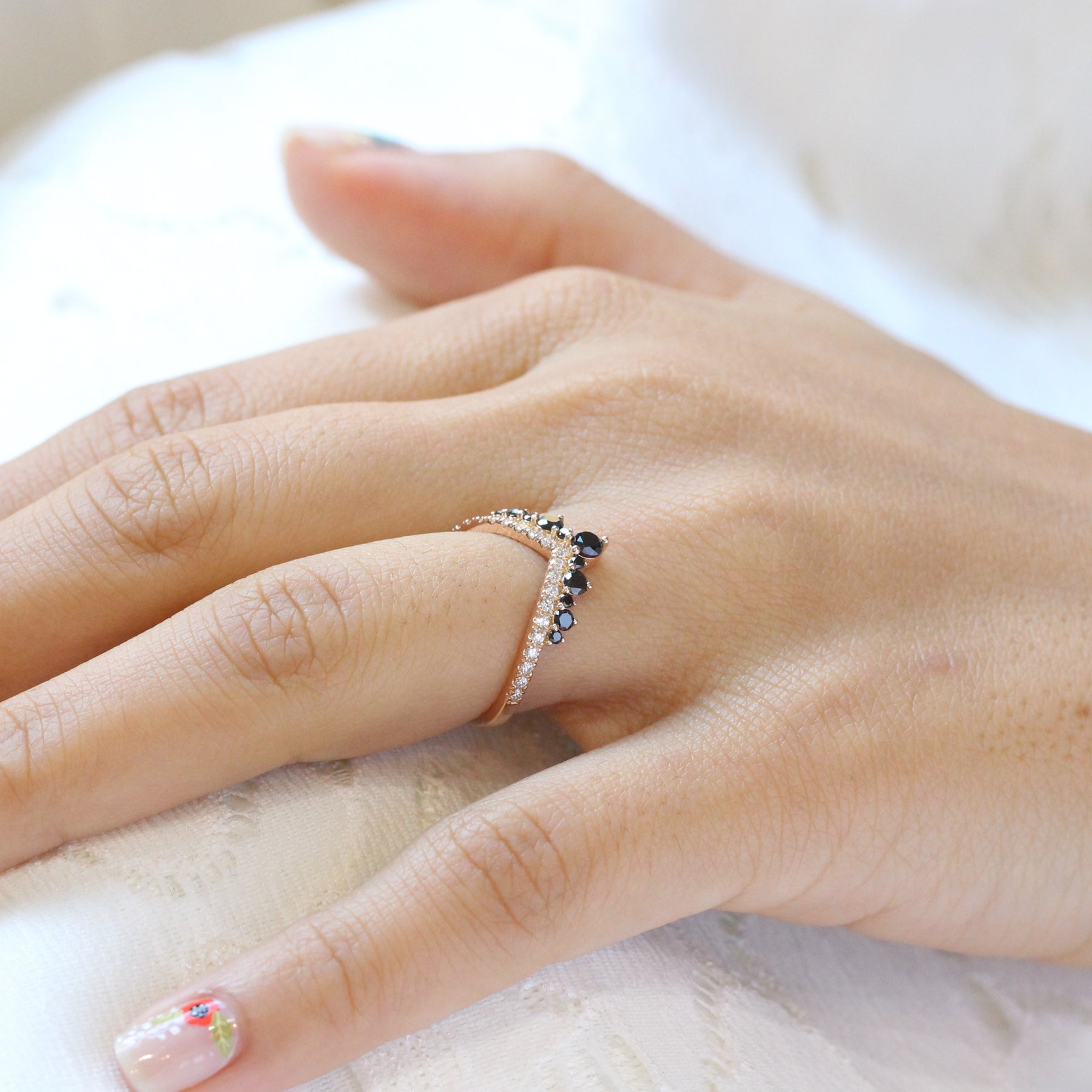 black and white diamond wedding band rose gold curved diamond ring la more design jewelry