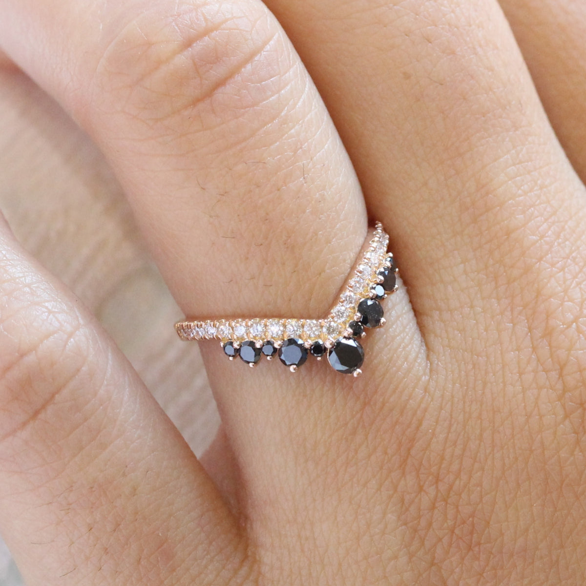 black and white diamond wedding band rose gold curved diamond ring la more design jewelry