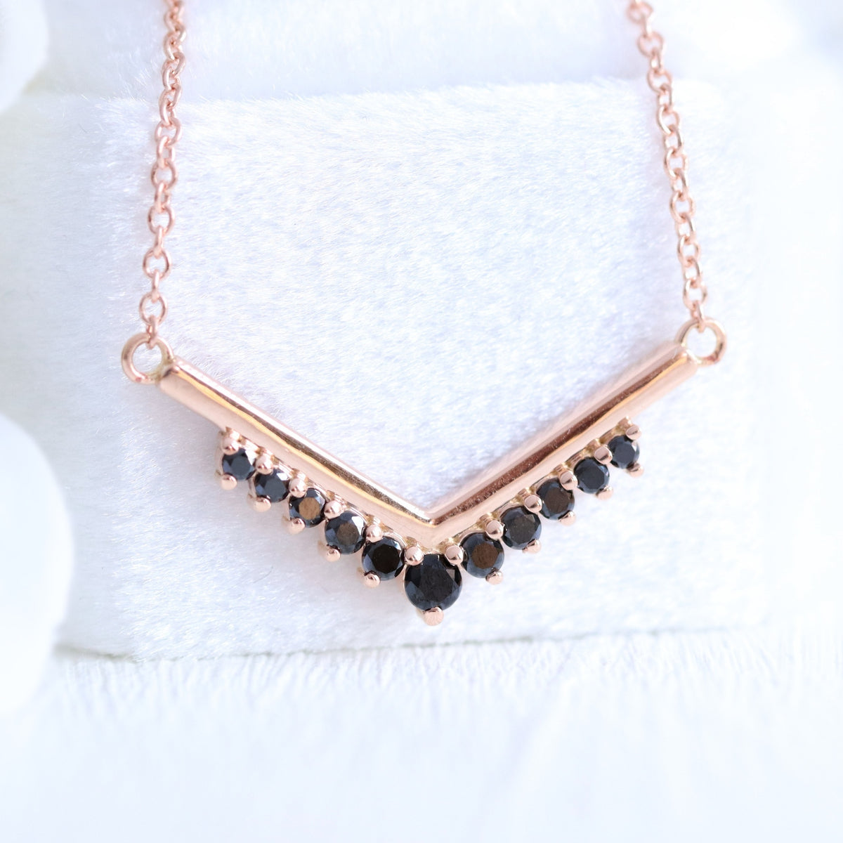 black diamond necklace rose gold V shaped drop pendant la more design jewelry