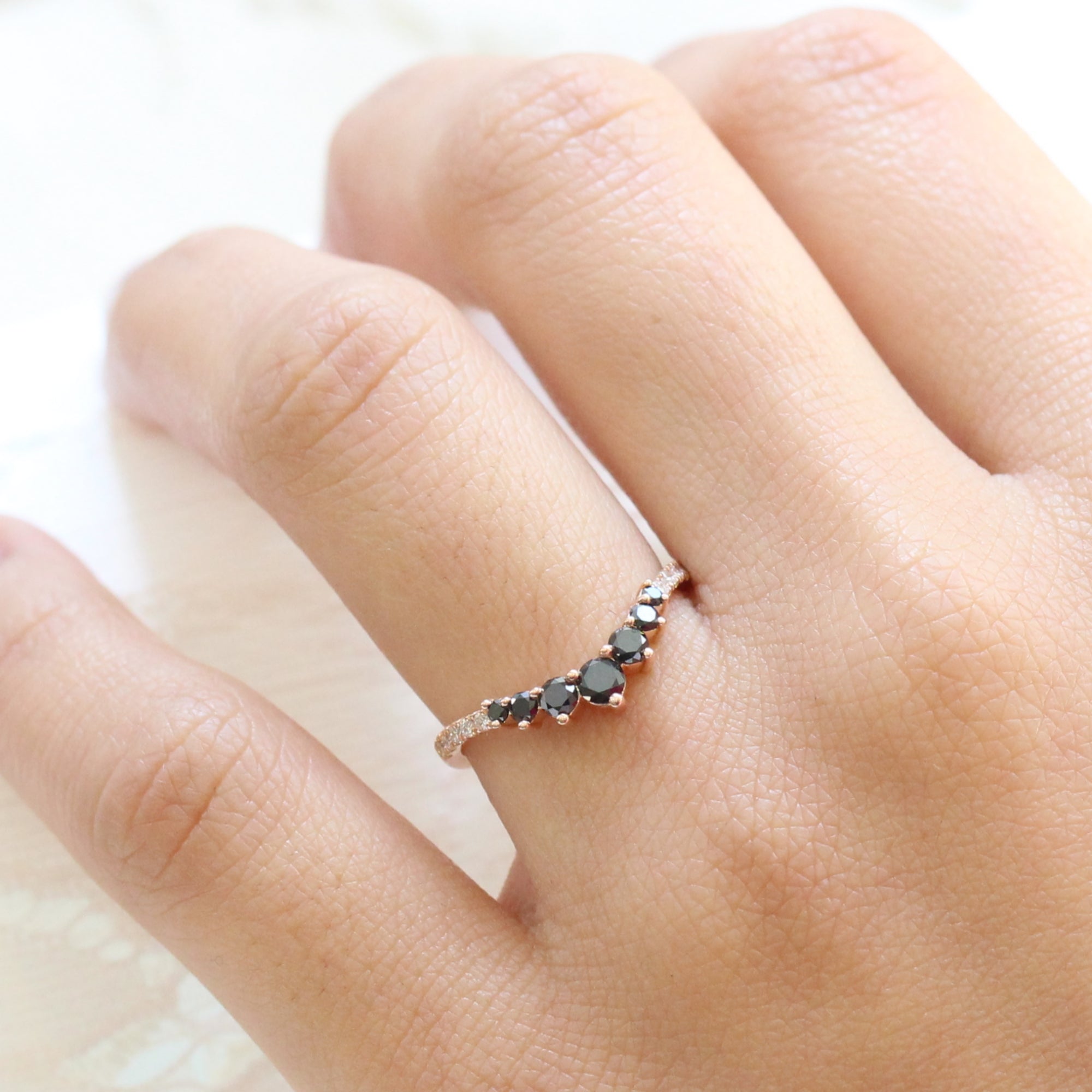 black diamond wedding ring in rose gold contour diamond wedding band by la more design jewelry