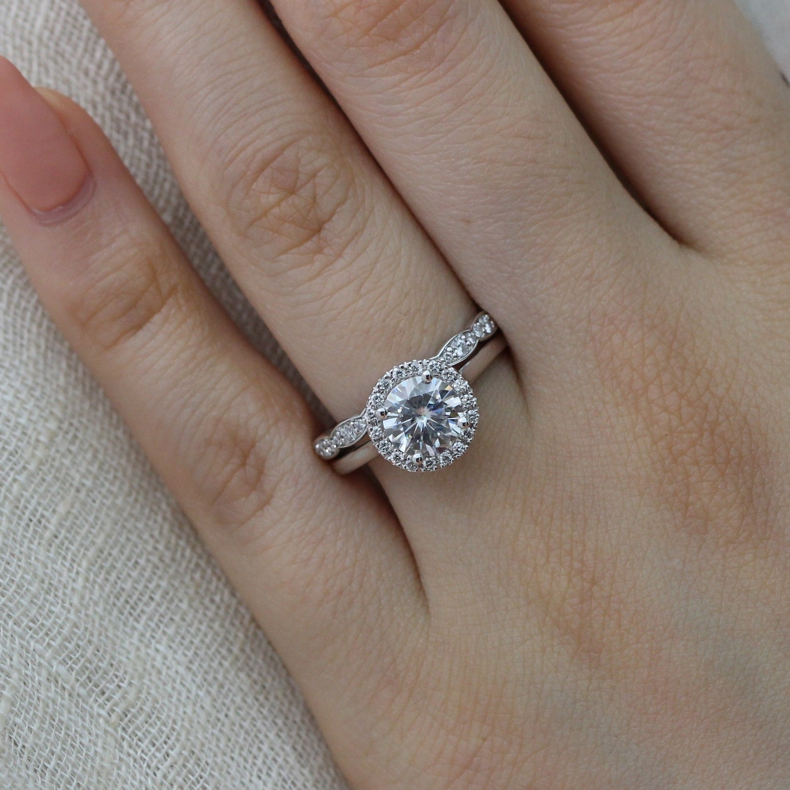 halo diamond moissanite ring white gold eternity wedding ring stack la more design jewelry