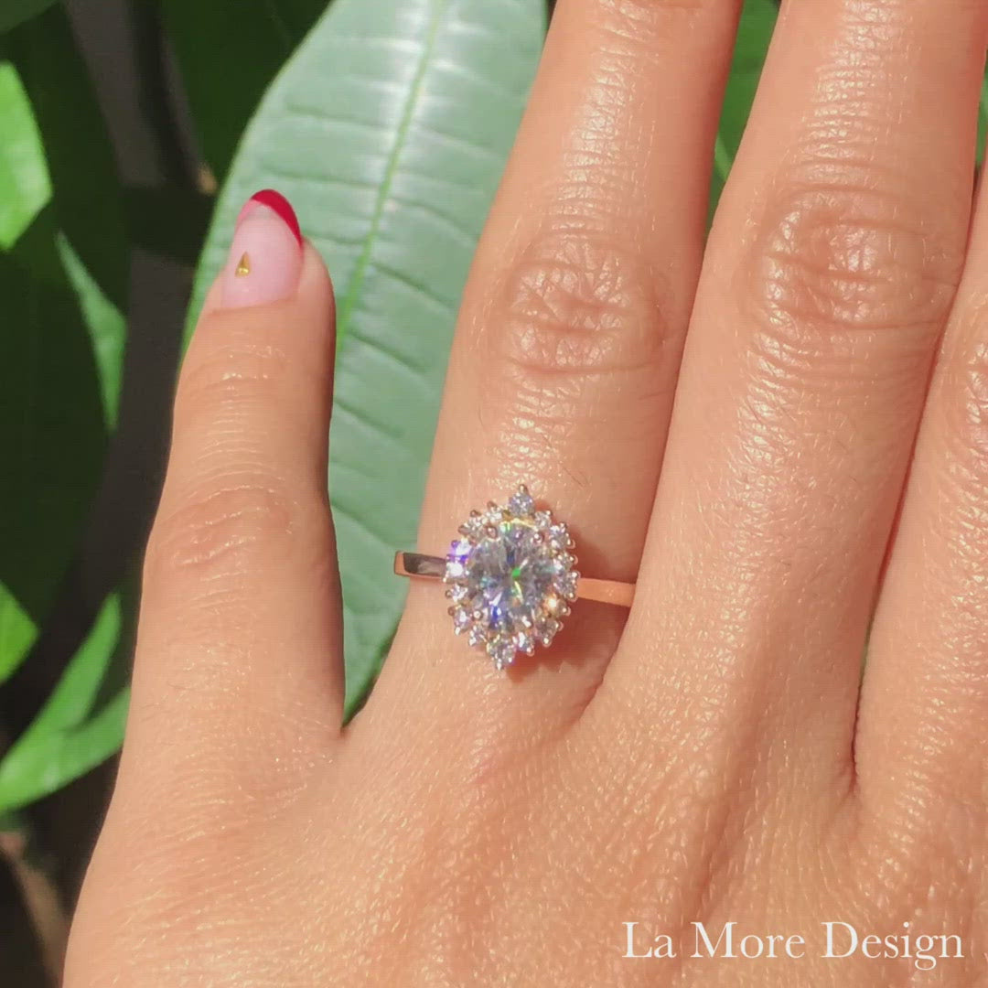 oval moissanite engagement ring rose gold halo cluster diamond ring by la more design jewelry